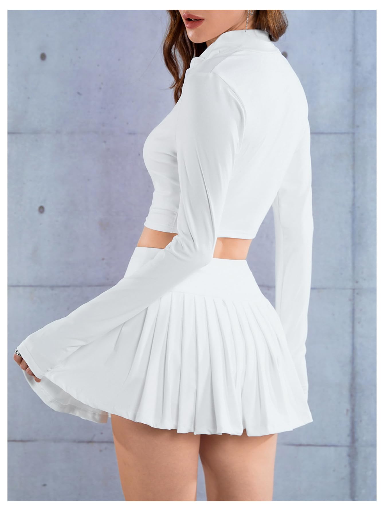 SOLY HUX Women's 2 Piece Outfits - Long Sleeve Crop Top & Pleated Mini Skirt Set | Party, Club, Date Night Outfits for Women | Fashionable & Comfortable Casual Wear