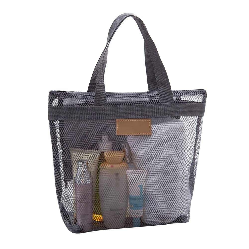 Quick Dry Mesh Shower Caddy Bag with Zipper & Inner Pocket - Lightweight Portable Bath Organizer for College Dorm, Gym, Beach & Travel - Perfect for Swimming, Camping & Outdoor Activities (Gray)