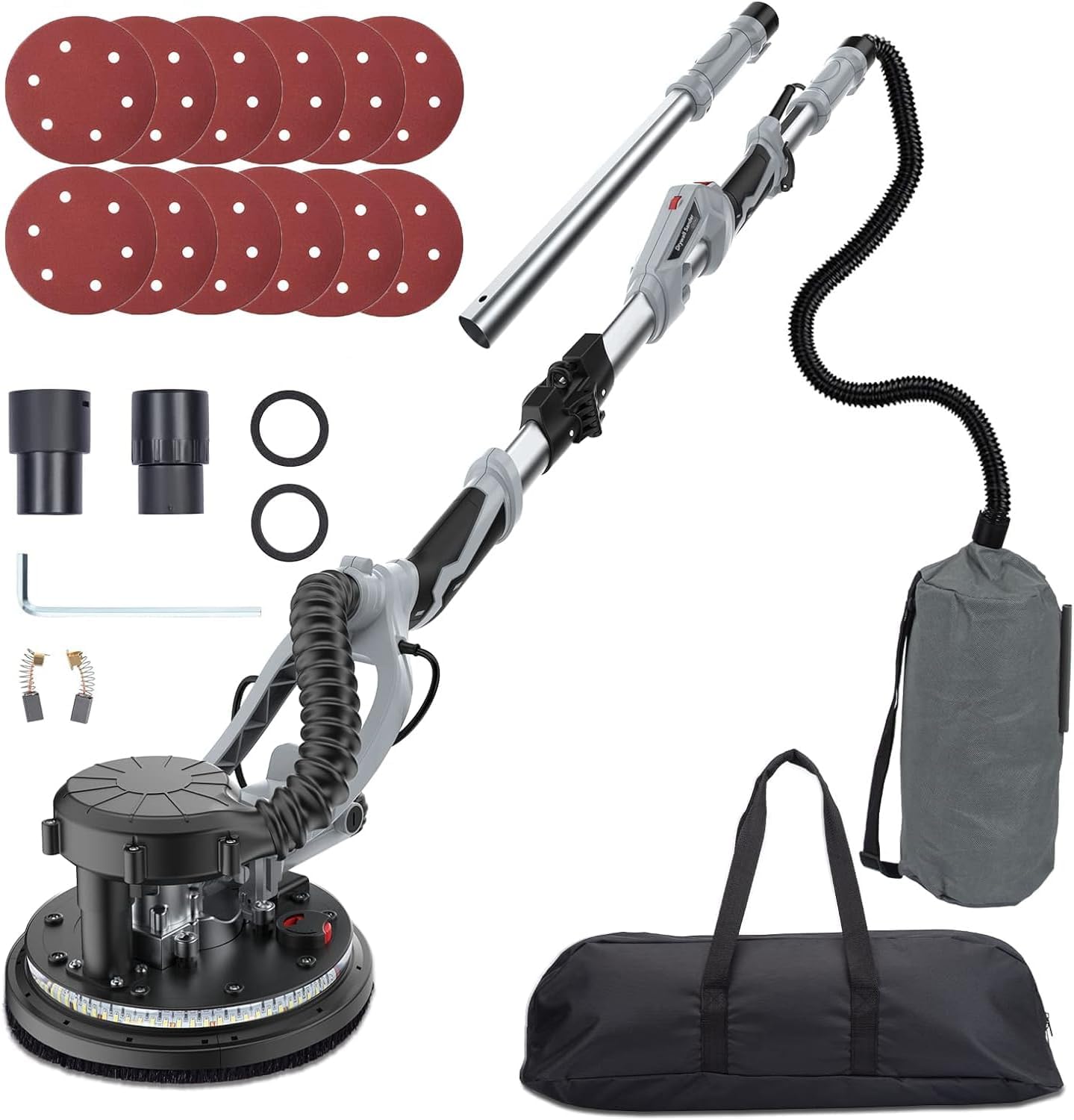 800W Electric Drywall Sander with 12 Sanding Discs & Auto Dust Removal - Variable Speed 800-1800 RPM, LED Light, Extendable Handle - Perfect for Wall Repair, Home Renovation & DIY Projects