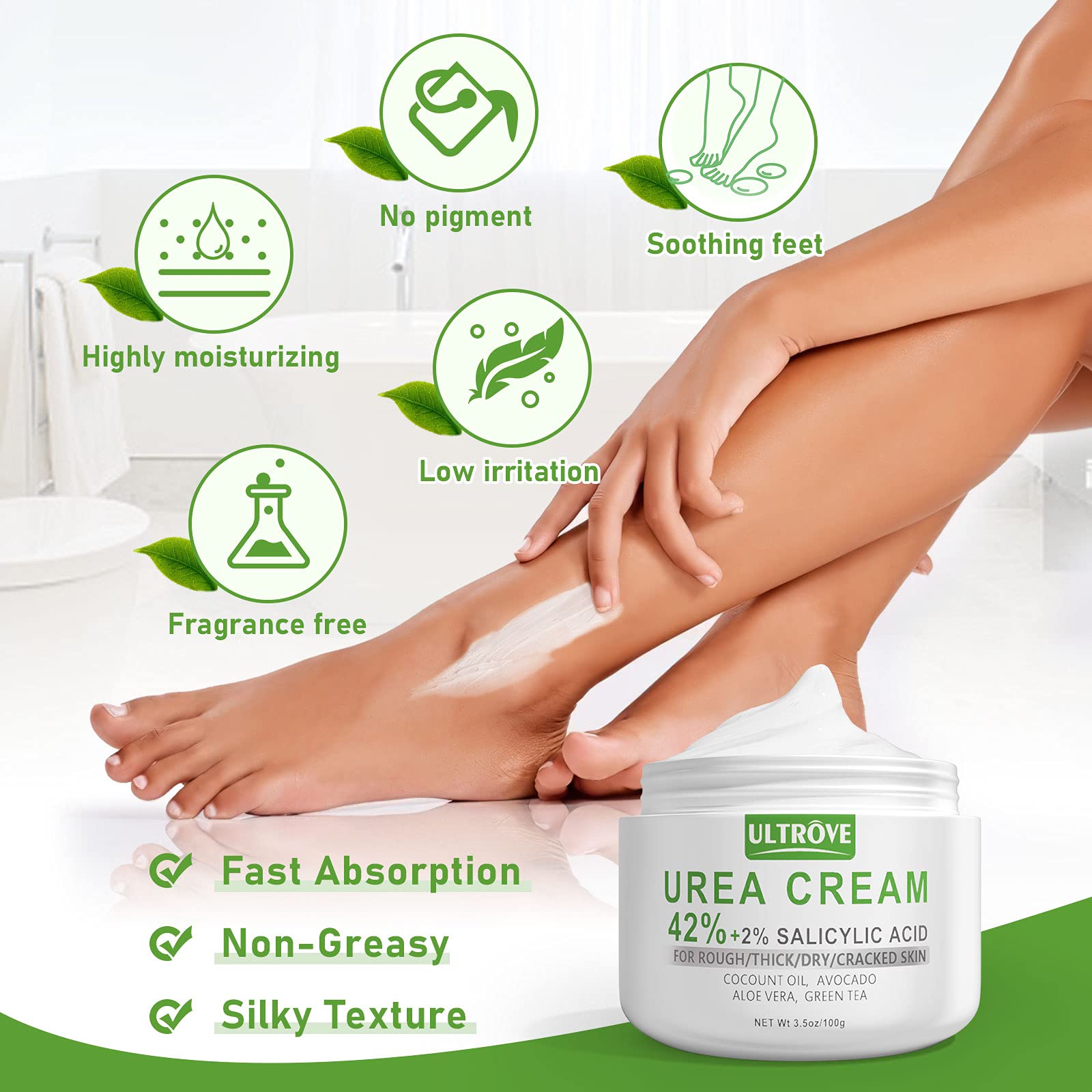 42% Urea Cream with 2% Salicylic Acid - Professional Foot Moisturizer & Callus Remover - Dead Skin Exfoliator & Cracked Heel Repair - 3.5 oz for Dry, Rough Feet - Perfect for Pedicures & At-Home Foot Care