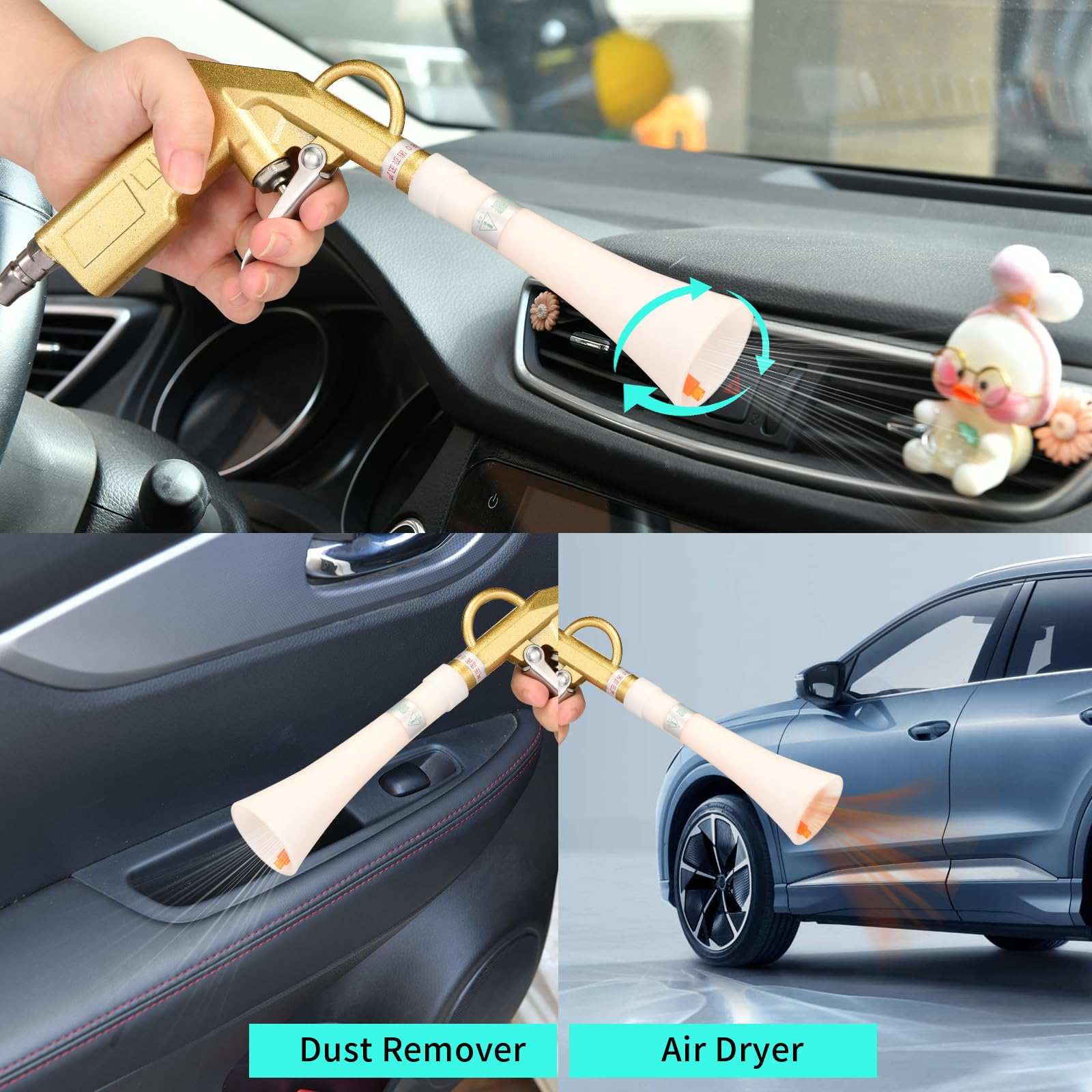 Air Blow Gun for Car Detailing - Powerful Air Compressor Blower with Nozzle & Dusting Brush - Perfect for Interior Cleaning, Drying, and Dust Removal - Ideal for Auto Detailing, Car Wash, and Vehicle Maintenance
