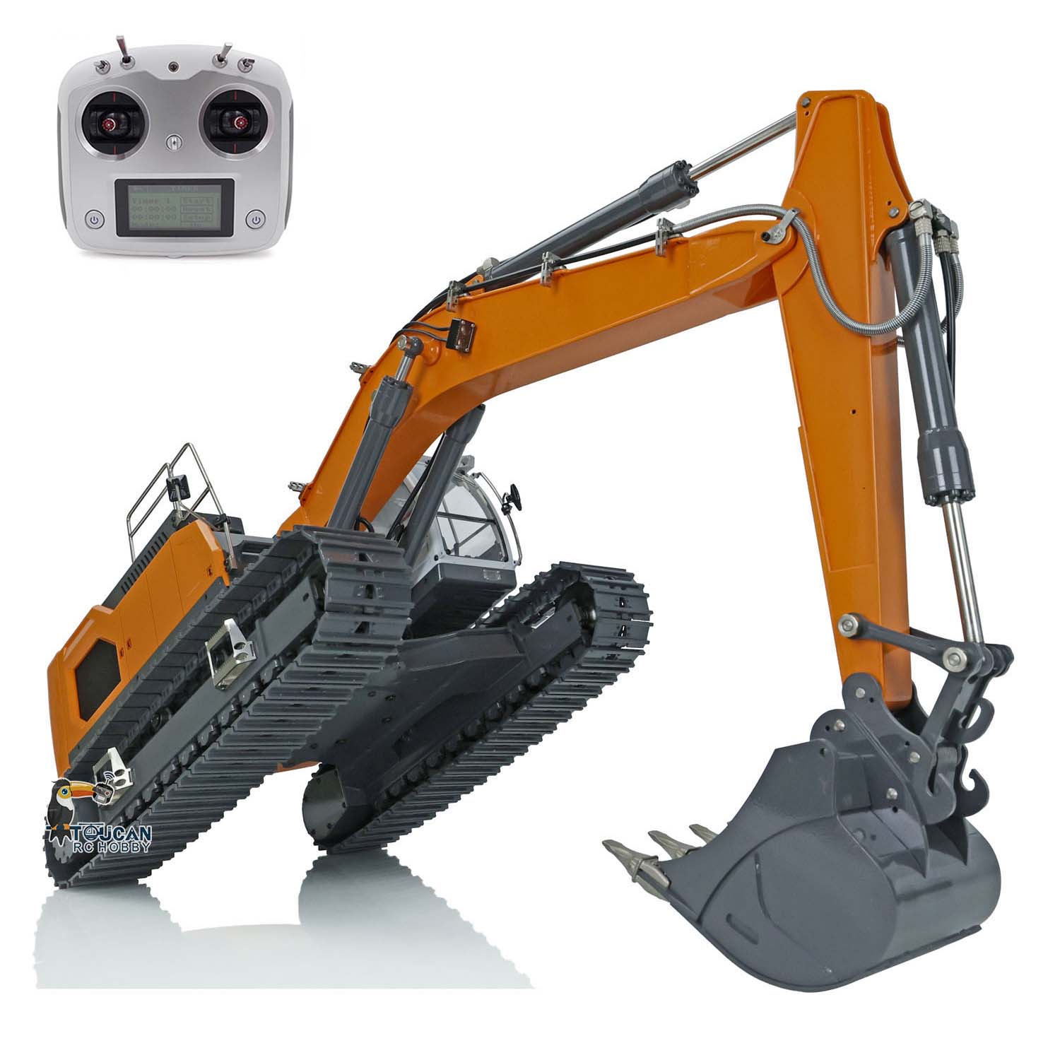1/14 Scale RC Hydraulic Shovel - Radio Control Excavator Toy with 2 Buckets, LED Lights & Remote System | Construction Vehicle for Kids & Adults | Outdoor Sandbox Play, Construction Site Simulation, STEM Learning