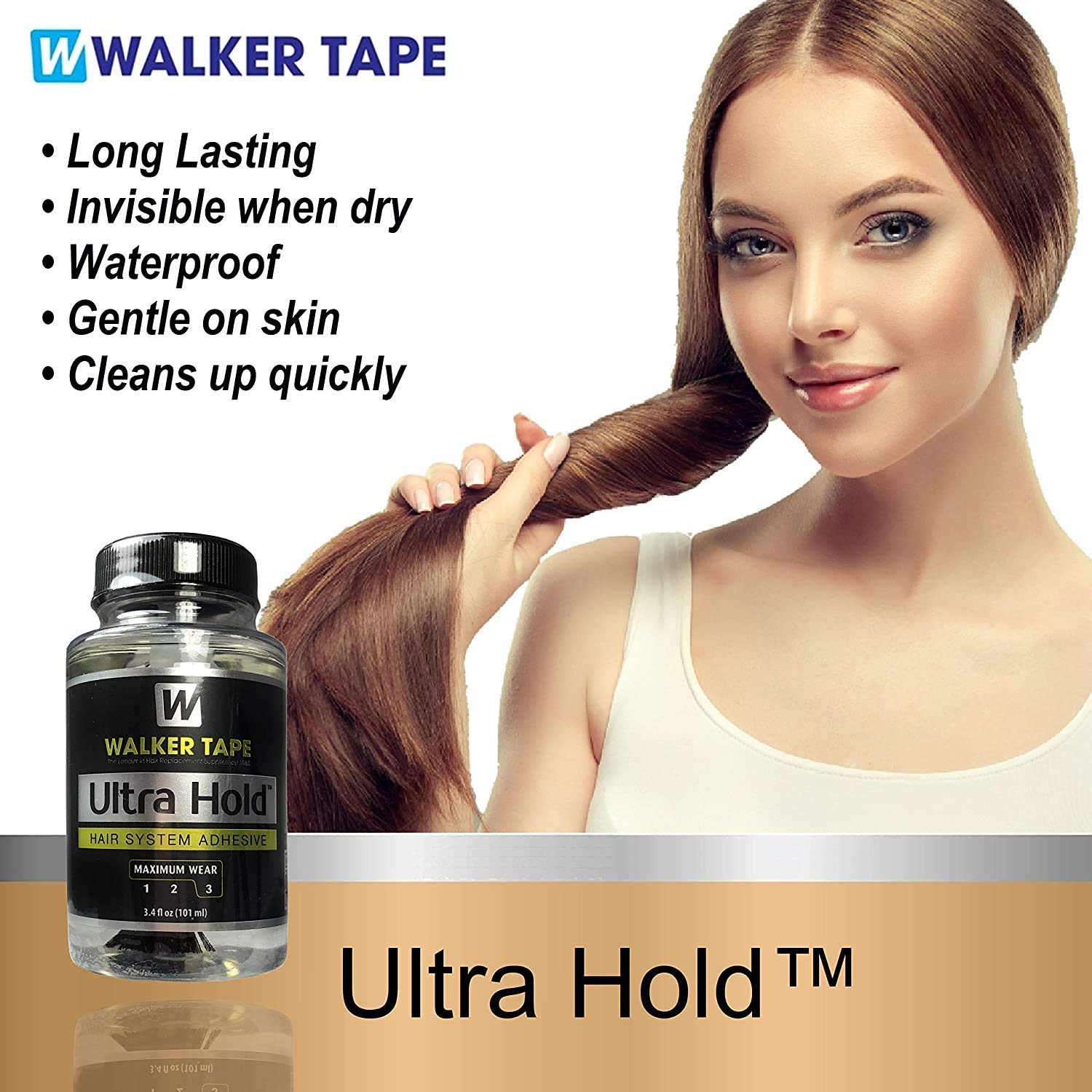 Ultra Hold Hair System Adhesive 3.4oz with White Brush Applicator - Strong Waterproof Wig Glue for Lace Front Wigs, Toupees & Weaves | Invisible Hold for All-Day Wear | Perfect for Daily Use, Cosplay & Special Events