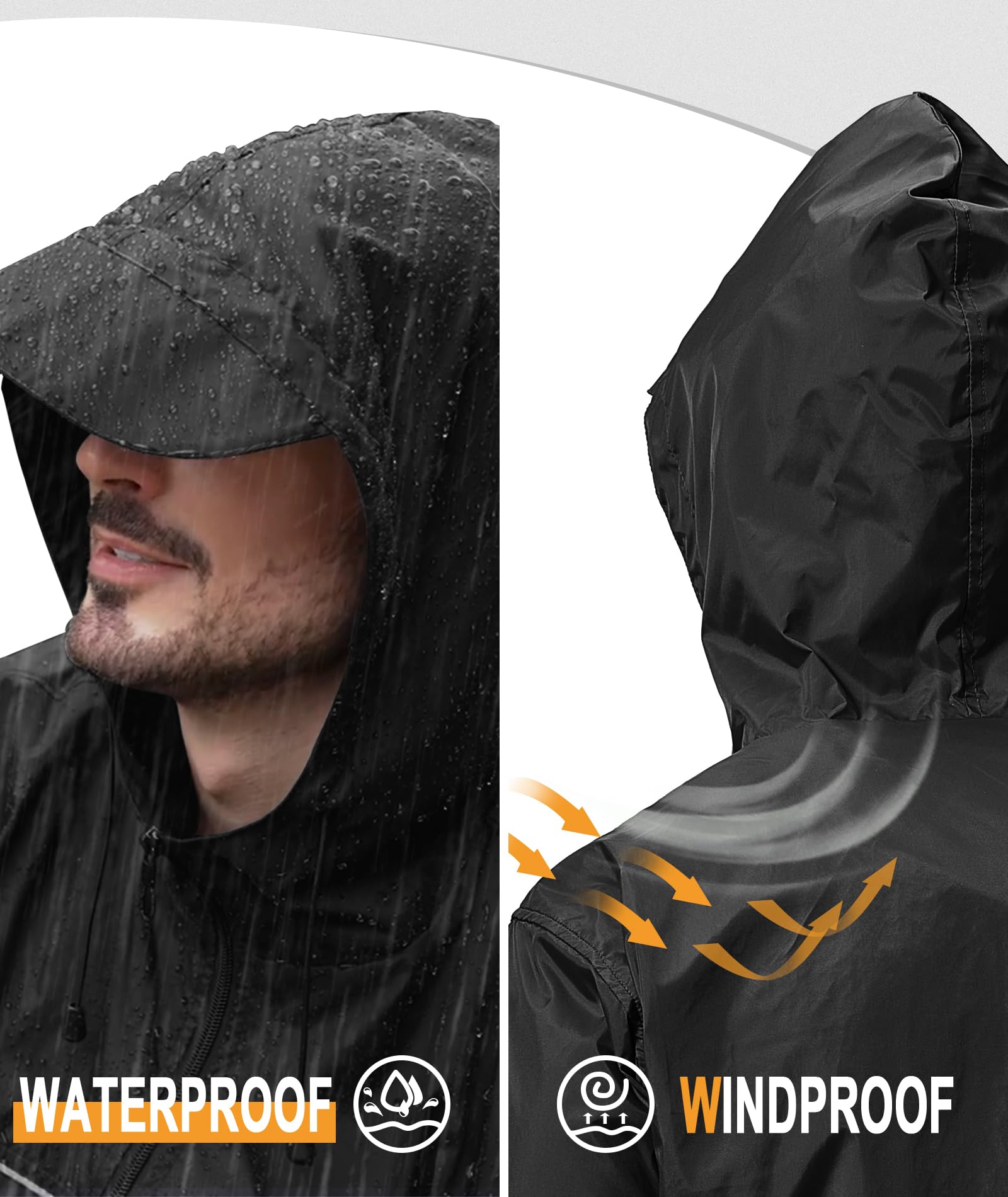 Men's Waterproof Rain Jacket - Lightweight Hooded for Hiking & Travel
