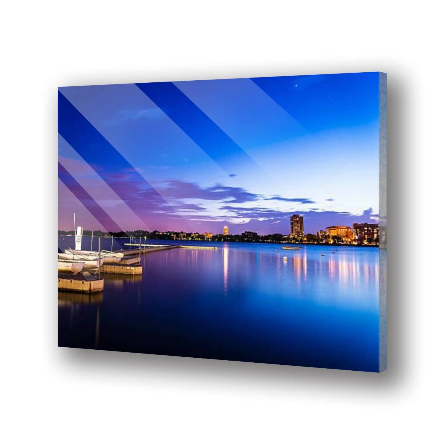 Sunset at Lake Minneapolis - Modern Tempered Acrylic Glass Wall Art Print | Floating Picture Decor for Living Room, Bedroom & Office | Nature-Inspired Home Accent for Coastal & Minimalist Interiors