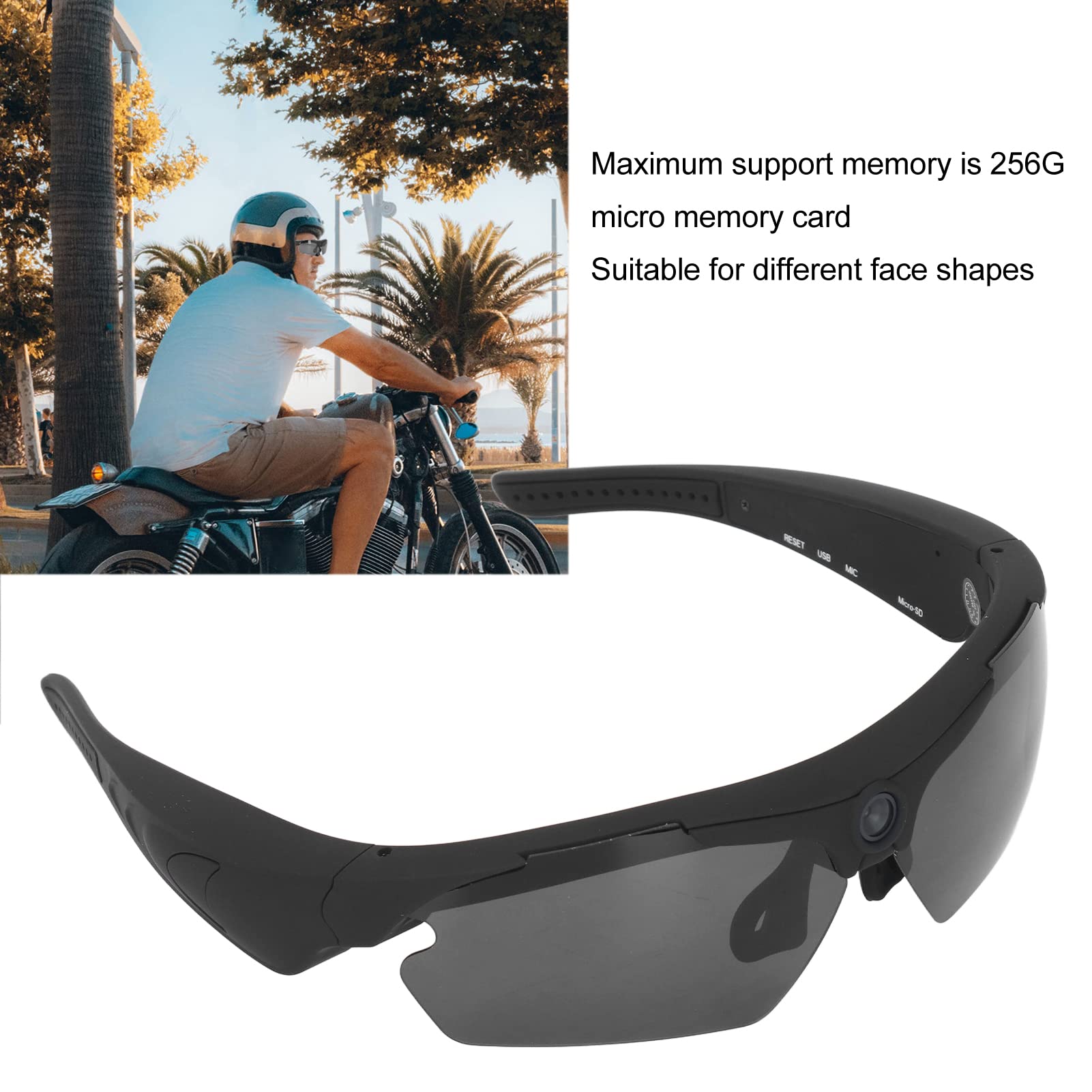 ASHATA 1080P HD Video Recording Camera Glasses - Full HD Sunglasses with 256GB Support for Cycling, Driving, Hiking, Fishing & Hunting | Perfect for Outdoor Adventures & Hands-Free Recording (Black)