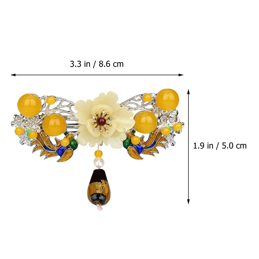 Beaupretty Vintage Chinese Style Hair Clip with Crystal Dangle Beads & Tassel Flower - Elegant Hanfu Cosplay Hair Accessories for Women, Bridal, Party & Traditional Costume Outfits