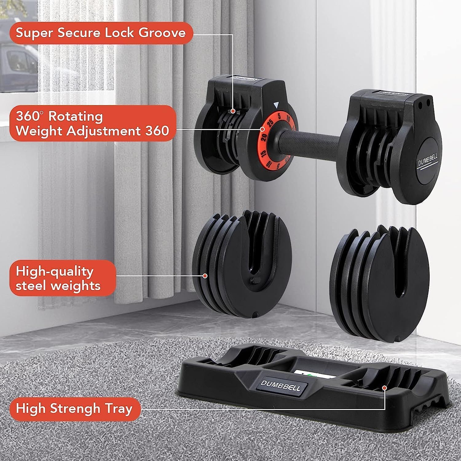 25/55LB Adjustable Dumbbell Set - 5-in-1 Home Gym Weights with Anti-Slip Metal Handle for Strength Training, Muscle Building & Full Body Workout - Perfect for Home Fitness, CrossFit & Weight Lifting