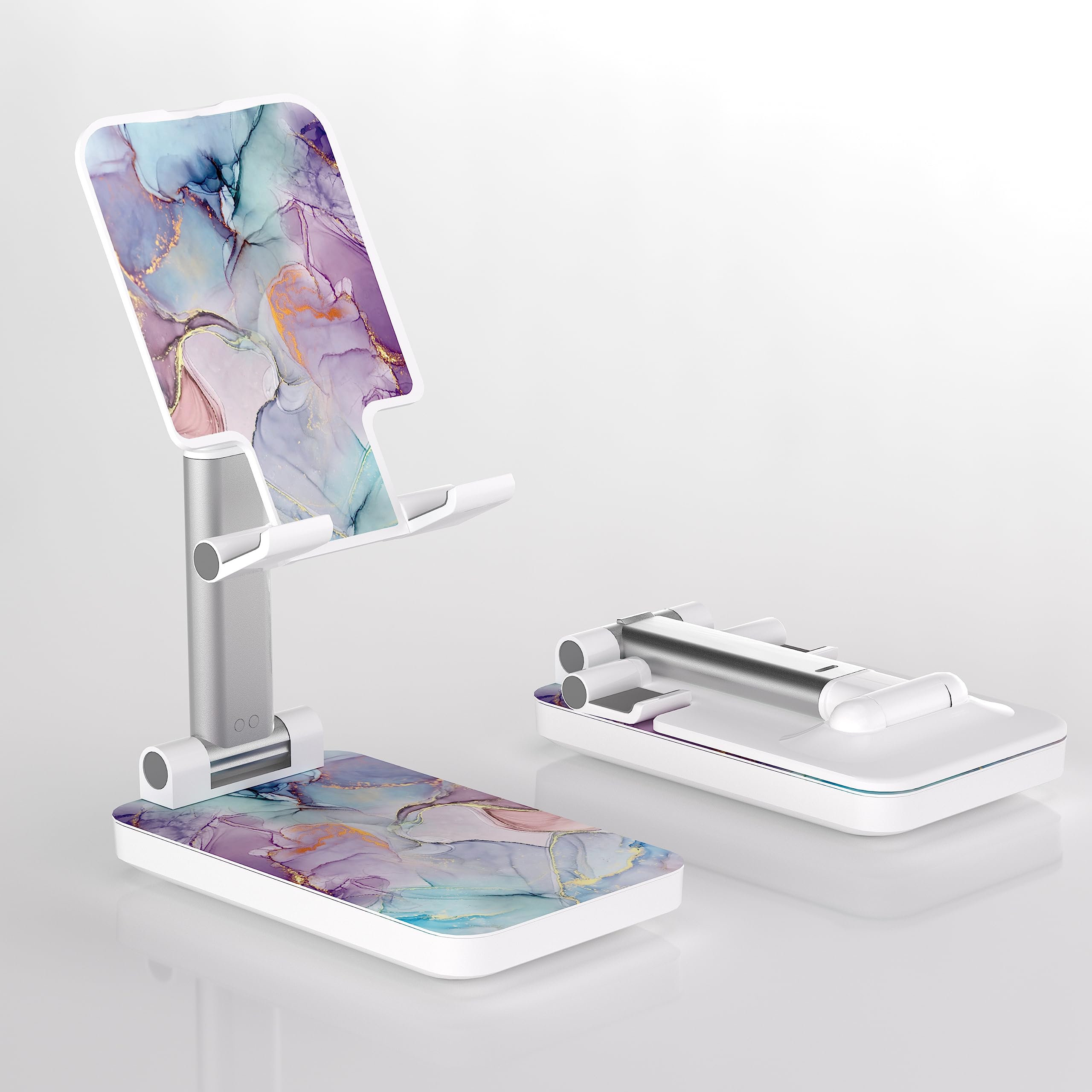 Adjustable & Foldable Phone Stand for Desk - Universal Smartphone Holder Compatible with iPhone, iPad, Samsung & More - Pink Marble Design for Home Office, Bedside & Travel Use