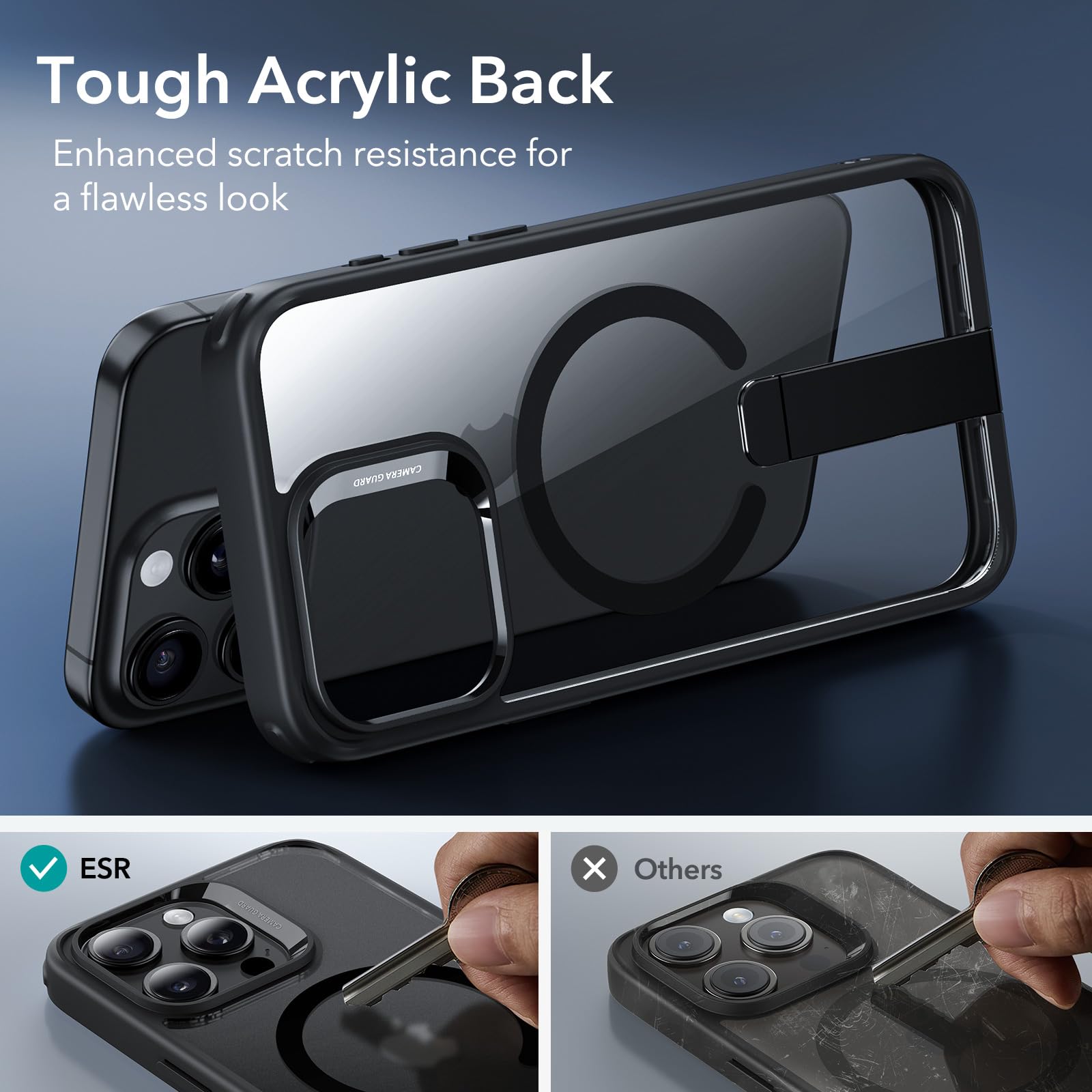ESR for iPhone 15 Pro Max Case with MagSafe - Military-Grade Drop Protection & Adjustable Kickstand | Slim Clear Black Cover | Perfect for Work, Travel & Everyday Use