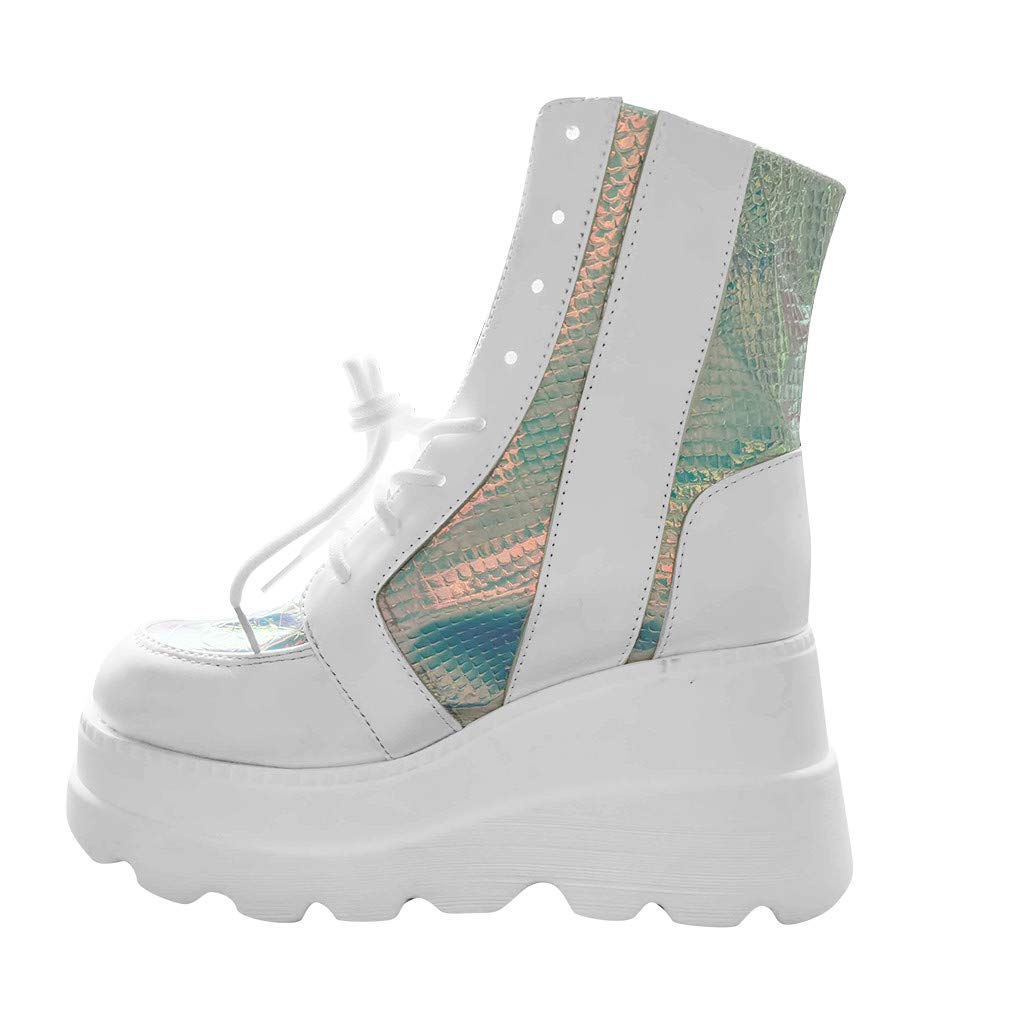 Women's Animal Print Low Heel Zip Wedge Boots - Fashion Platform Round Heel Shoes for Casual Wear & Night Out