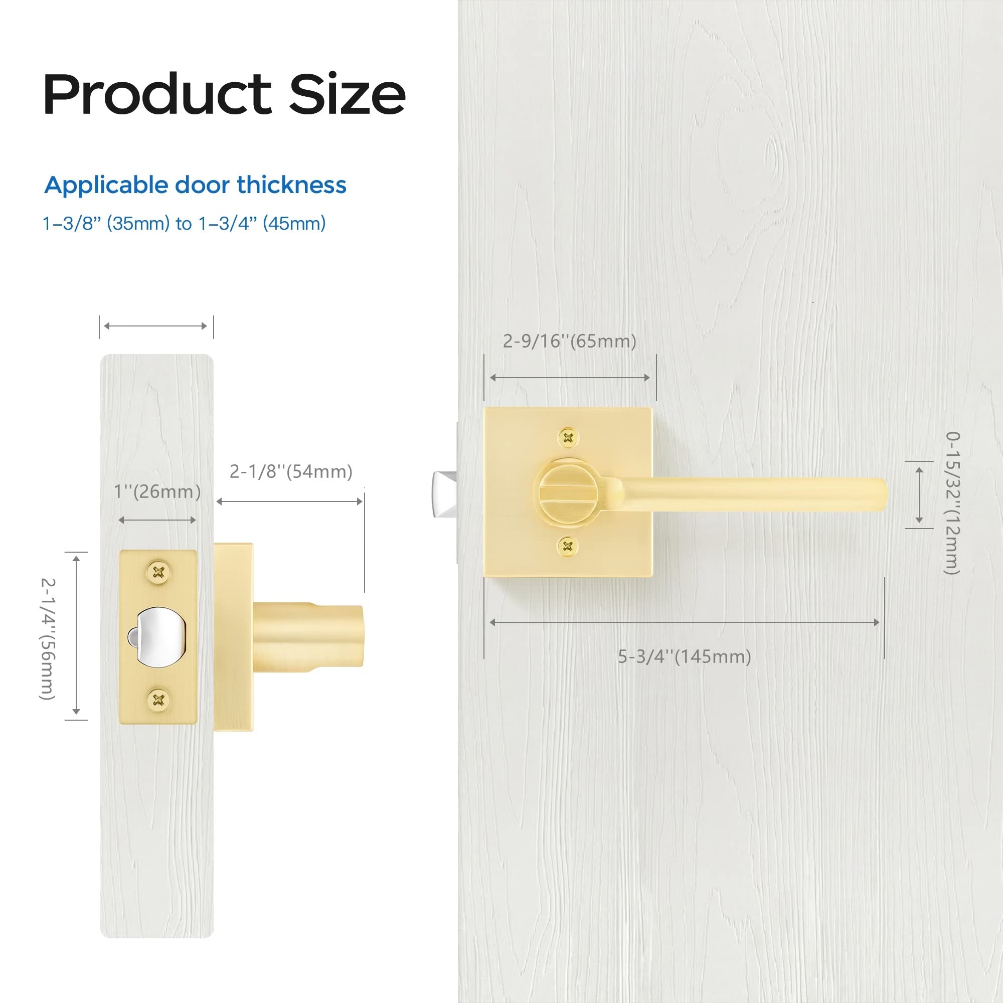 Heavy Duty Door Lever Set - 4 Pack, Satin Brass Finish for Office & Front Door Entry