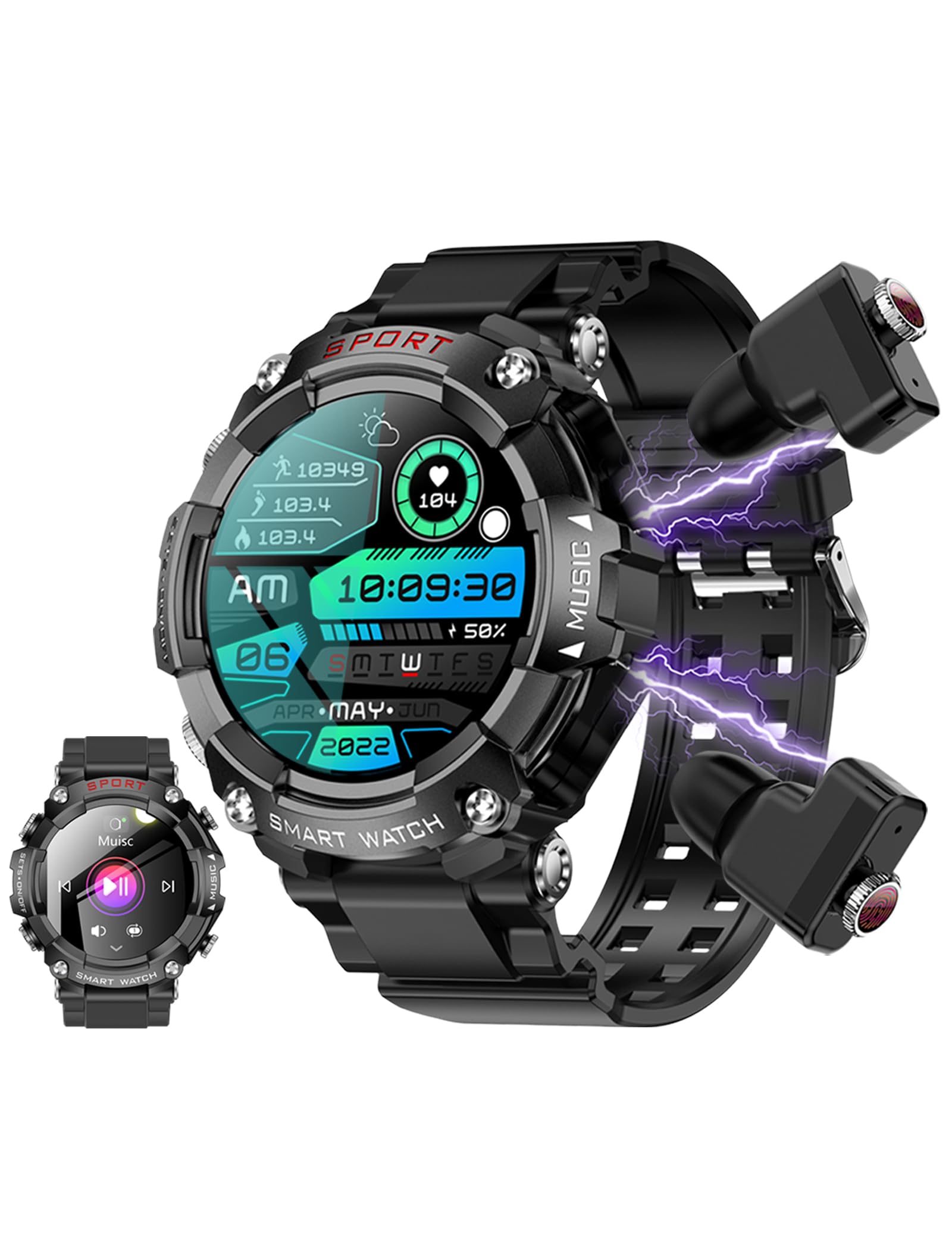 ZJX 3-in-1 Smart Watch with Wireless Earbuds - Ultra Thin Fitness Tracker with 9D Sound, Bluetooth Sports Watch for Android & iPhone - Perfect for Running, Gym Workouts & Daily Activity Tracking