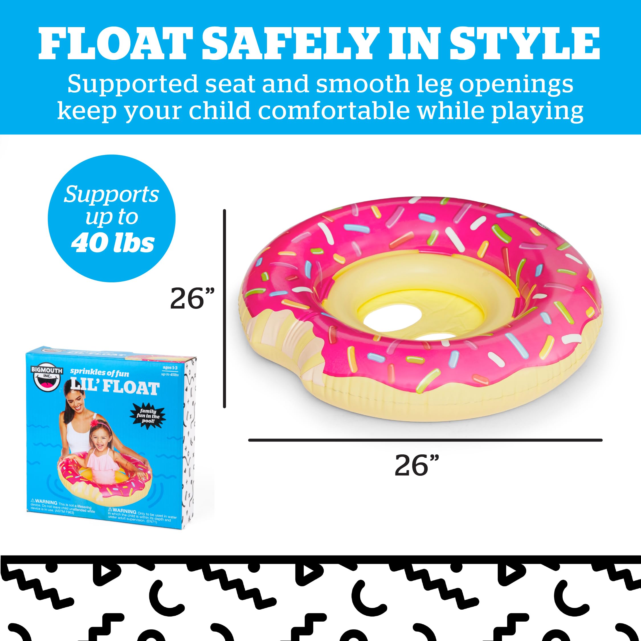 BigMouth Inc Lil’ Water Float for Babies & Kids Ages 1-3 | Inflatable Pool Floatie for Beginner Swimmers | Easy to Inflate & Durable | Pink Donut Design | Perfect for Pool Parties, Beach Days & Swimming Lessons