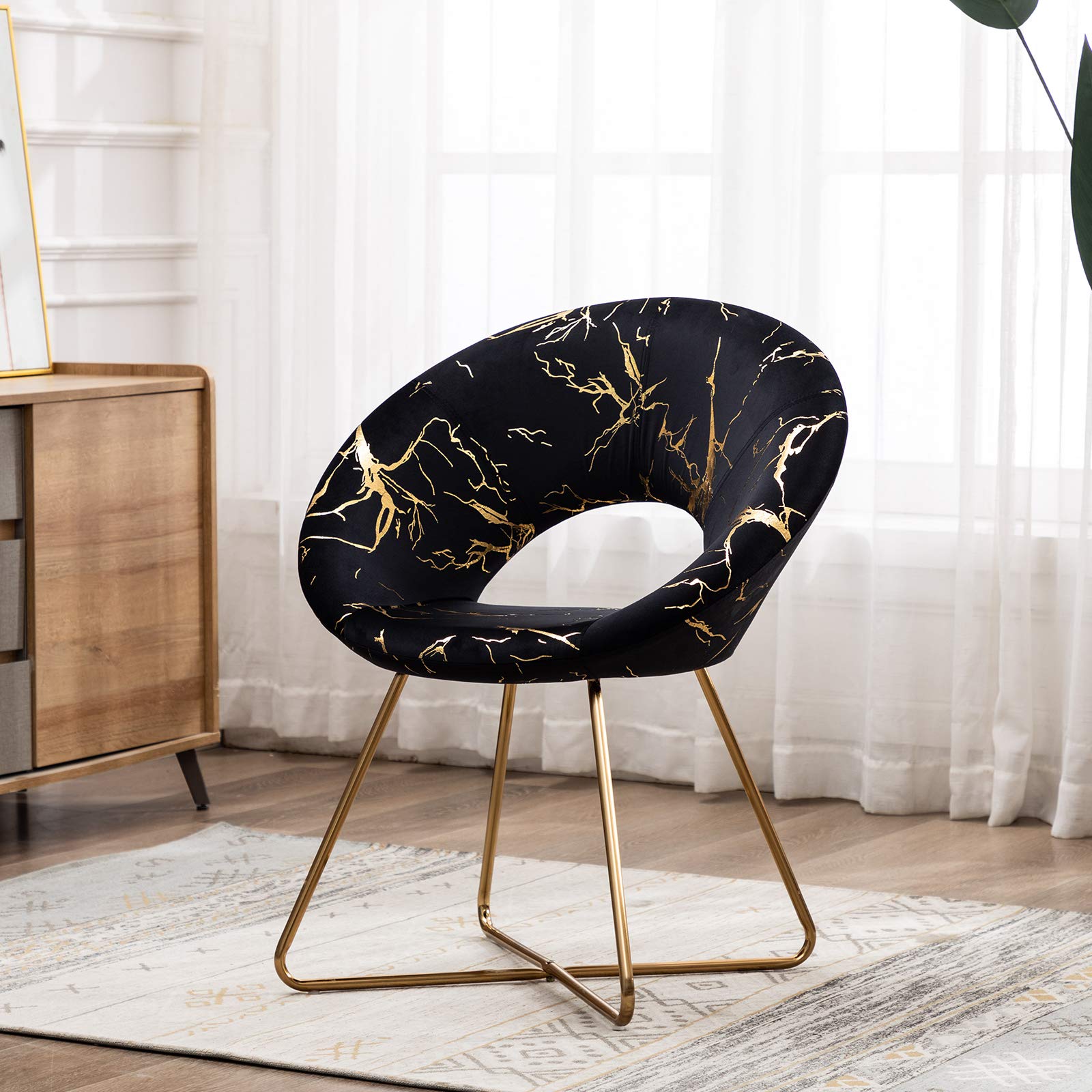 DUHOME Black Velvet Accent Chair with Golden Legs - Mid-Back Vanity Chair for Living Room, Bedroom & Office Desk - Stylish Modern Seating for Home Decor, Reading Nook & Makeup Area
