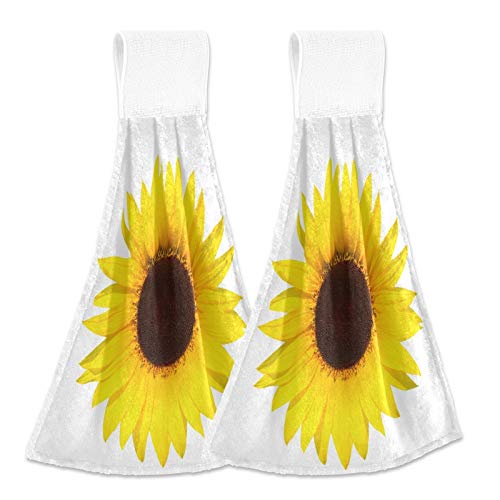 **Sunflower Printed Hanging Kitchen Towels 2-Pack - Absorbent Dish Cloths with Loop for Oven, Bathroom & Guestroom - 12x17 Inch Decorative Hand Towels for Summer, Hotel & Home Decor**    *(Use: Perfect for drying dishes, adding a pop of color to your kitchen, or as a stylish guest bathroom hand towel.)*