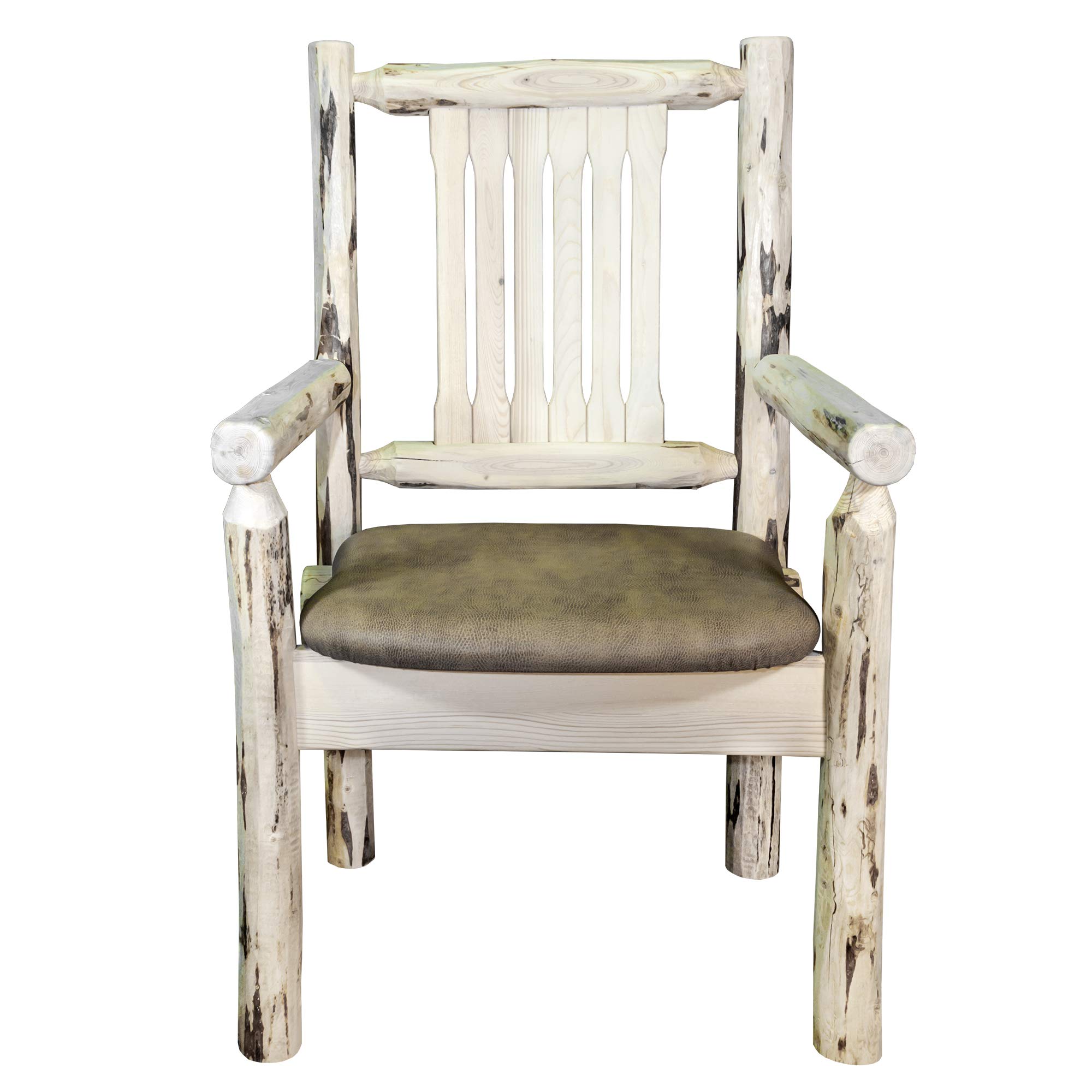 Montana Woodworks Captain's Chair - Clear Lacquer Finish with Buckskin Upholstered Seat | Solid Wood Dining Chair for Kitchen, Office, or Restaurant Use