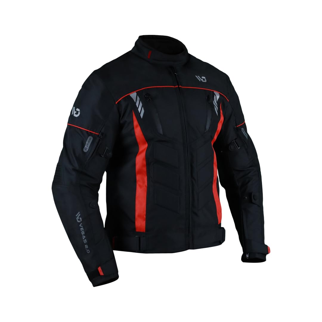 WD Men's CE Armored Motorcycle Jacket - Breathable Cordura Fabric with Padding & Reflective Strips for Night Visibility | Vegas 2.0 Powersports Protective Gear (Red, 3XL) - Ideal for Street Riding, Commuting & Adventure Tours