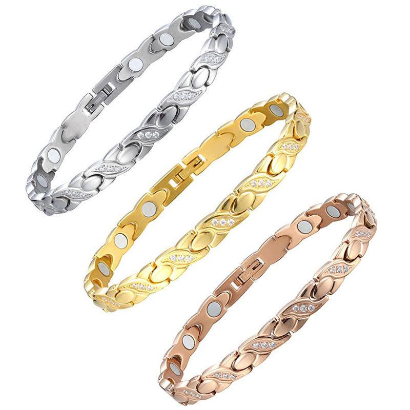 Titanium Germanium Magnetic Bracelet for Pain Relief - Crossed CNC Zircon Design - Unisex Wristband for Arthritis, Circulation & Wellness - Perfect for Sports, Work & Daily Wear