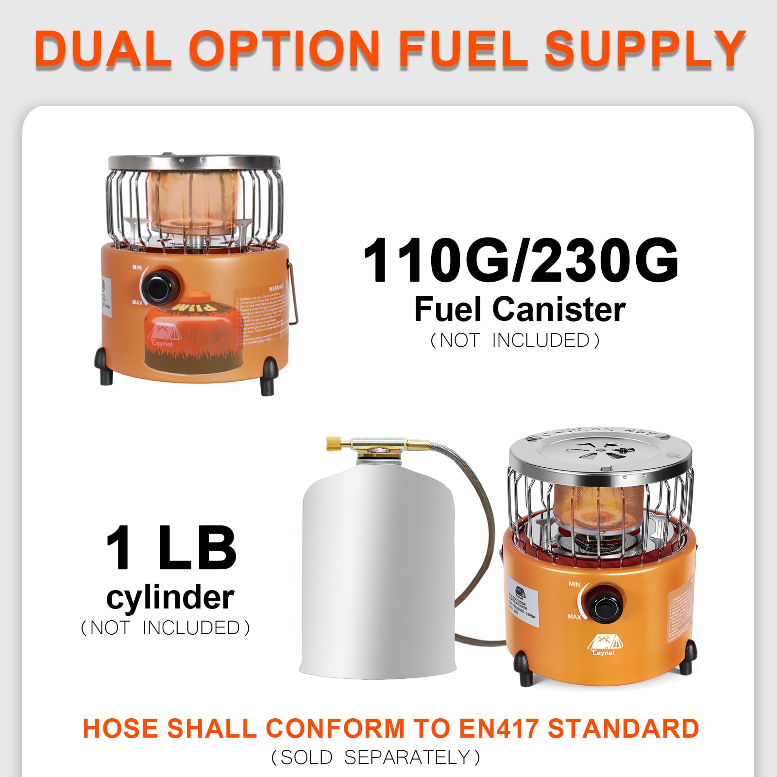 Caynel 2-in-1 Portable Propane Heater and Stove for Outdoor Camping, Hiking, Hunting & Survival | Dual-Purpose Gas Stove with Handheld Heater for Ice Fishing, Emergency Heating & Tent Warmth (Orange)
