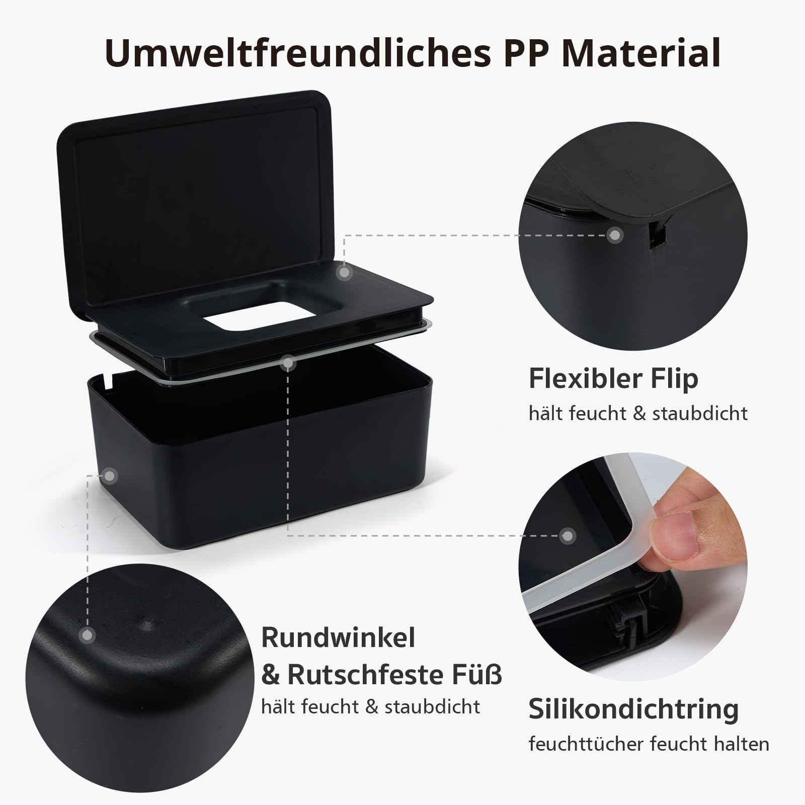 Baby Wipes Container with Lid - Black Moist Wipes Box for Home, Nursery & Travel - Portable Wet Wipes Dispenser for Diaper Changes, On-the-Go Cleanups & Office Use
