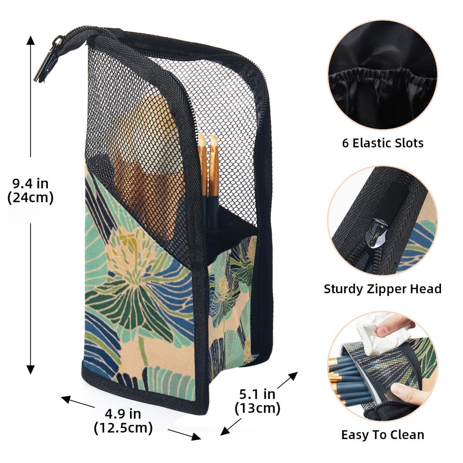 12-Piece Makeup Brush Organizer Bag with Floral Lotus Design - Portable Cosmetic Brush Holder Case for Travel, Home & Professional Makeup Artists