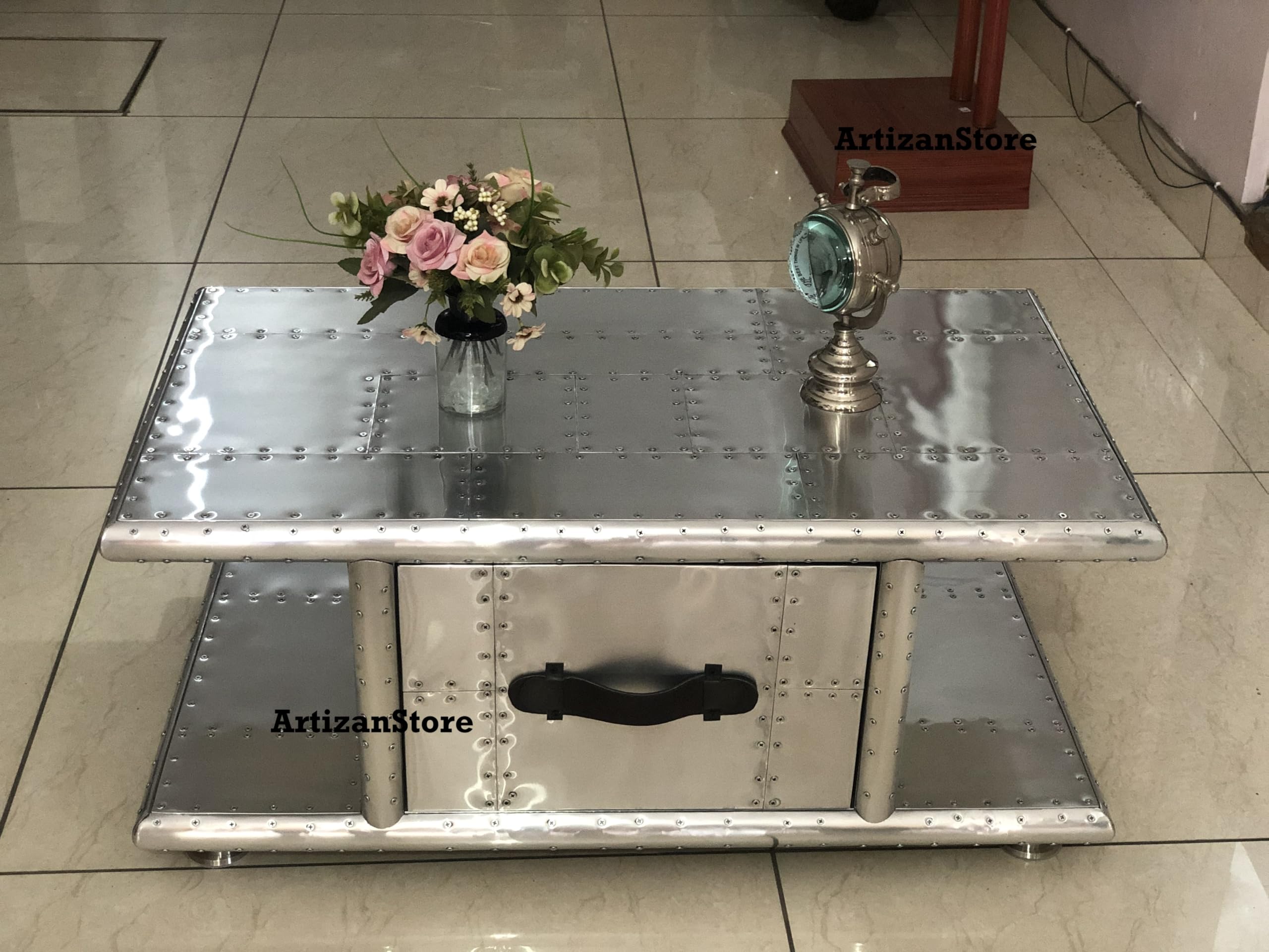 Aviator Coffee Table with Drawers - 115x75x41cm for Living Room Decor