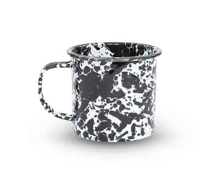 Premium Black Marble Enamel Coffee Mug Set of 4 - 12 oz Durable Camping & Outdoor Drinking Cups for Hot & Cold Beverages - Perfect for Home, Office, Picnics & Travel
