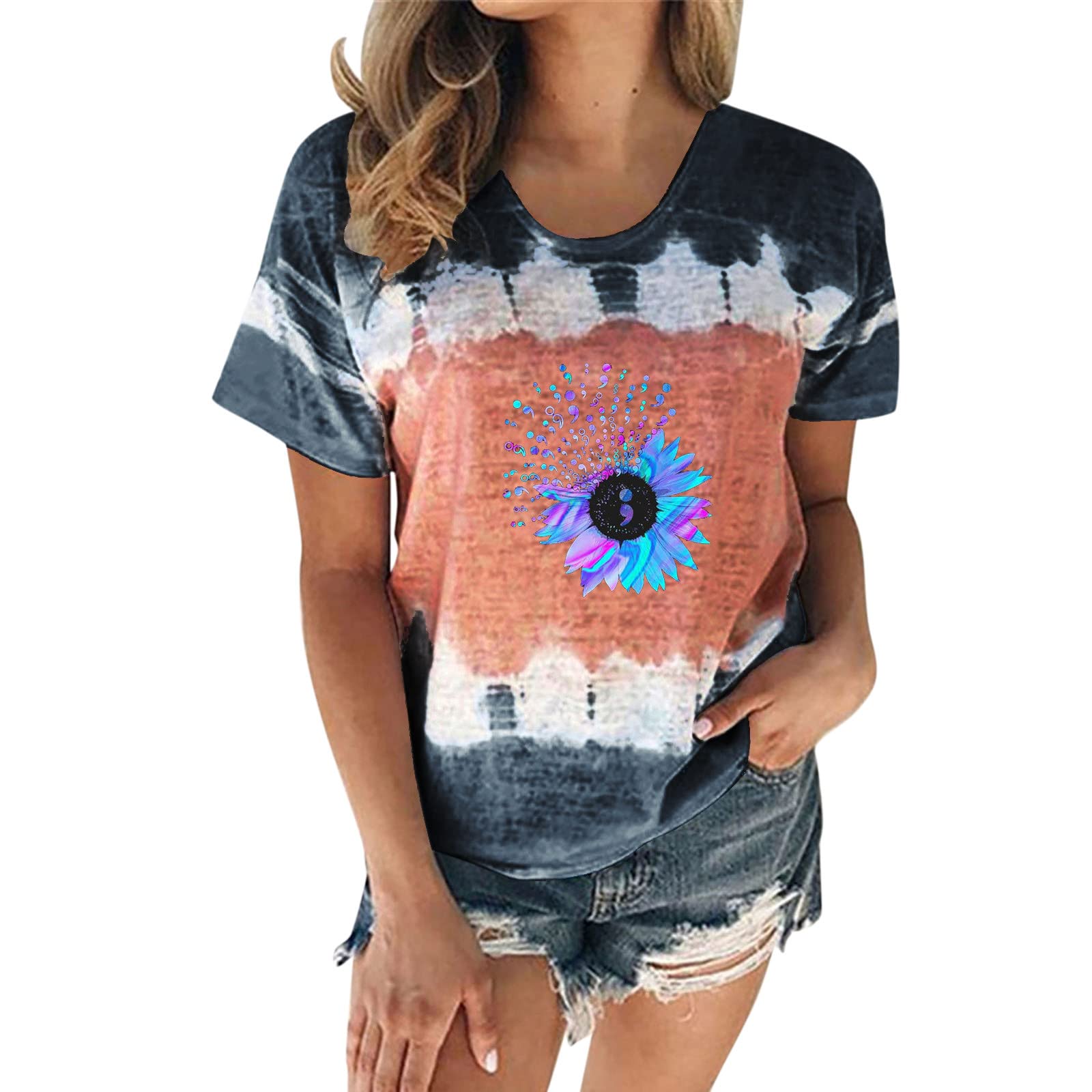 Women's Summer Short Sleeve V-Neck T-Shirt - Gradient Color Loose Fit Casual Blouse for Women | Perfect for Beach, Vacation, and Everyday Wear