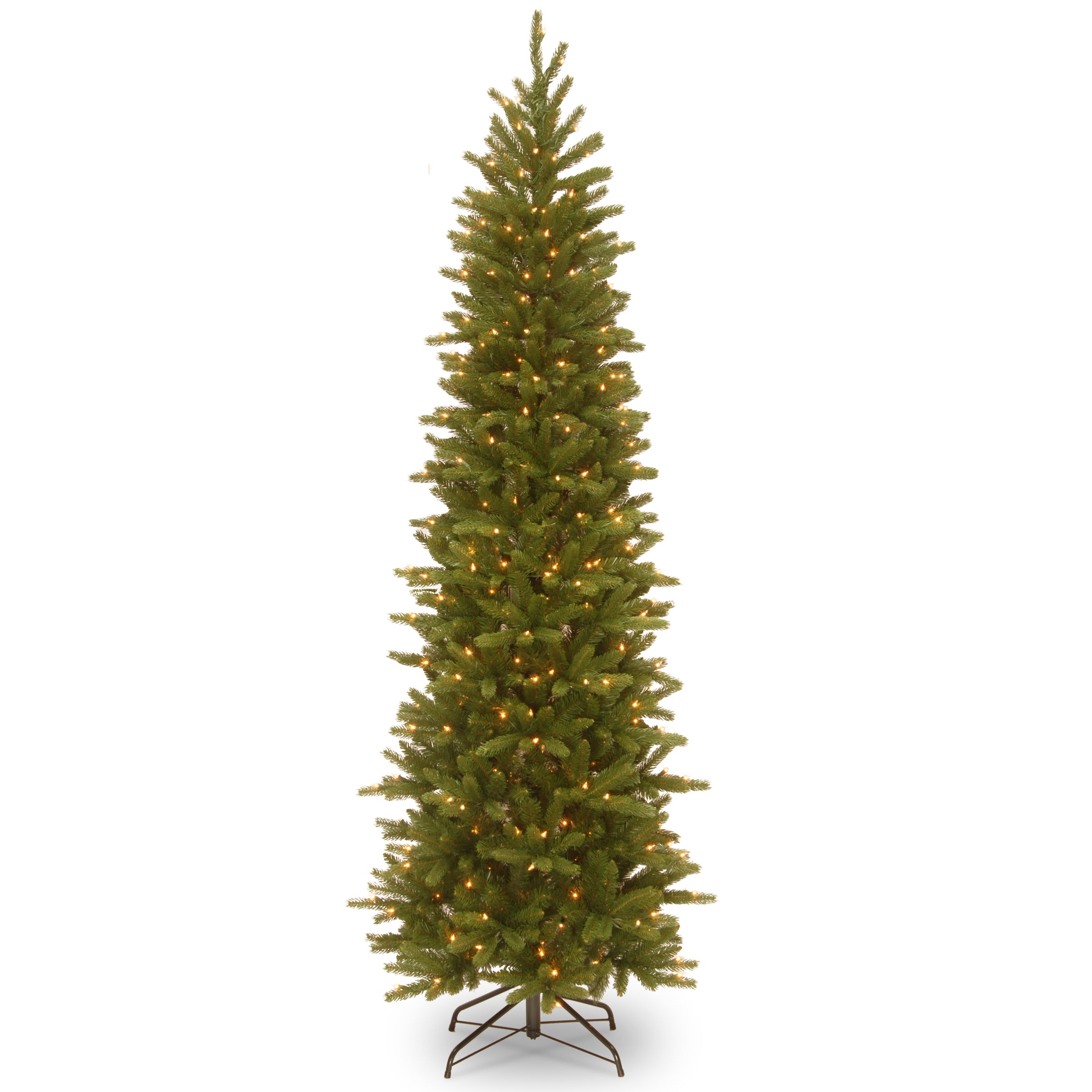 6.5 ft Pre-Lit Grande Fir Pencil Slim Artificial Christmas Tree with 300 Clear LED Lights - Perfect for Small Spaces, Apartments & Office Decor