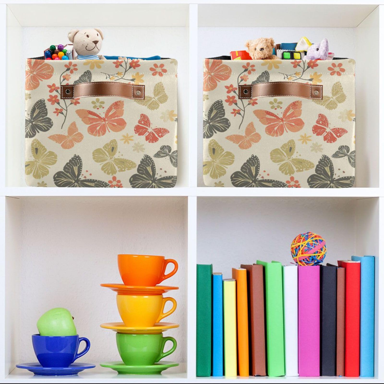Collapsible Waterproof Storage Baskets with Sturdy Handle - 5 Gallon Butterfly Pantry Organizer for Kitchen, Dorm, Laundry & Home Organization