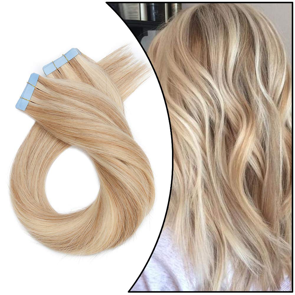 Elailite 40-Piece Real Human Hair Tape-In Extensions - 100% Remy Straight Seamless Skin Weft (#18/613 Ash Blonde Mix Bleach Blonde) 18 Inch 100g | Natural Look for Daily Wear, Parties & Special Occasions