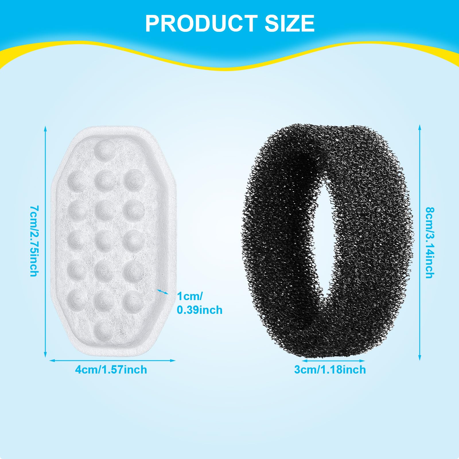 16 Pack Cat Water Fountain Replacement Filters & Pre-Filter Sponges for 108oz/3.2L Stainless Steel Pet Fountain with Water Level Window - Compatible with Most Cat Water Dispensers, Ideal for Home & Office Use