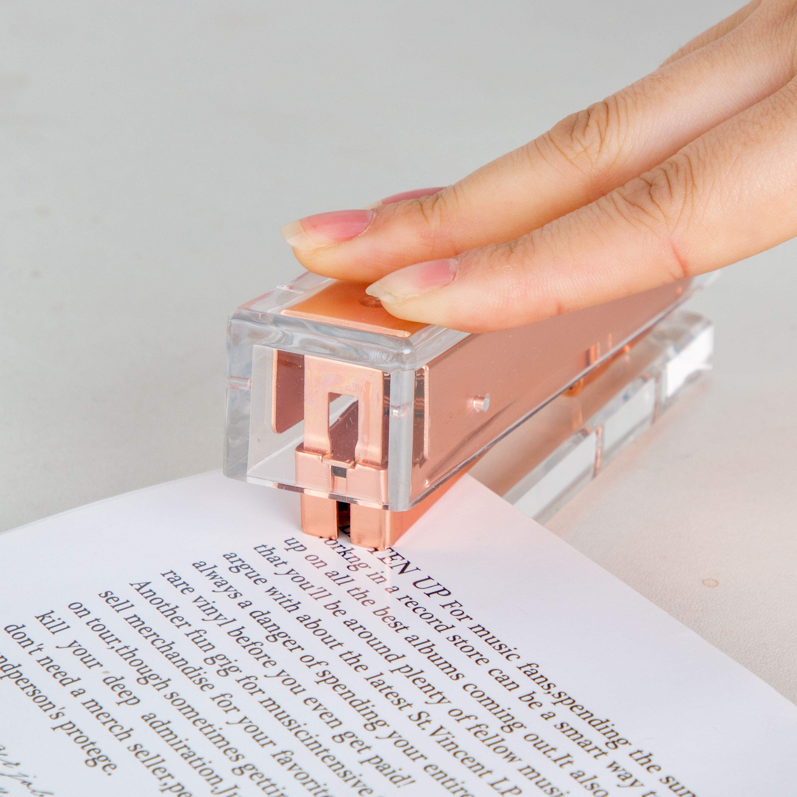 Elegant Ultra Clear Acrylic Rose Gold Desktop Stapler with 1000 Staples - Premium Office Supplies for Desk Organization & Paperwork (Rose Gold) - Perfect for Home Office, School & Workplace Use