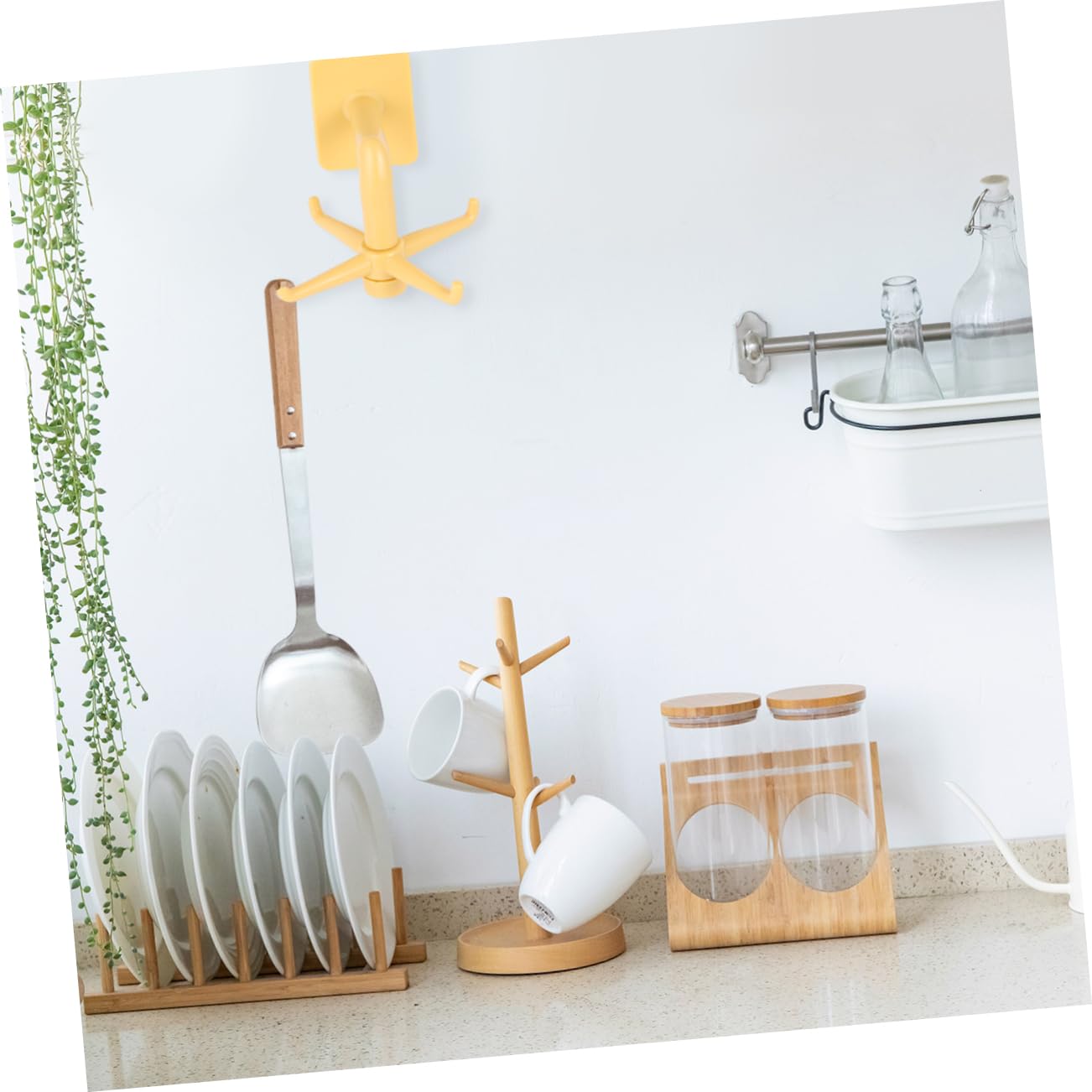 CIYODO 2-Pack Rotatable Plastic Wall Hooks - Heavy Duty Kitchen Storage Rack & Bathroom Organizer - Space Saving Wall Mounted Hanger for Utensils, Towels & Home Decor