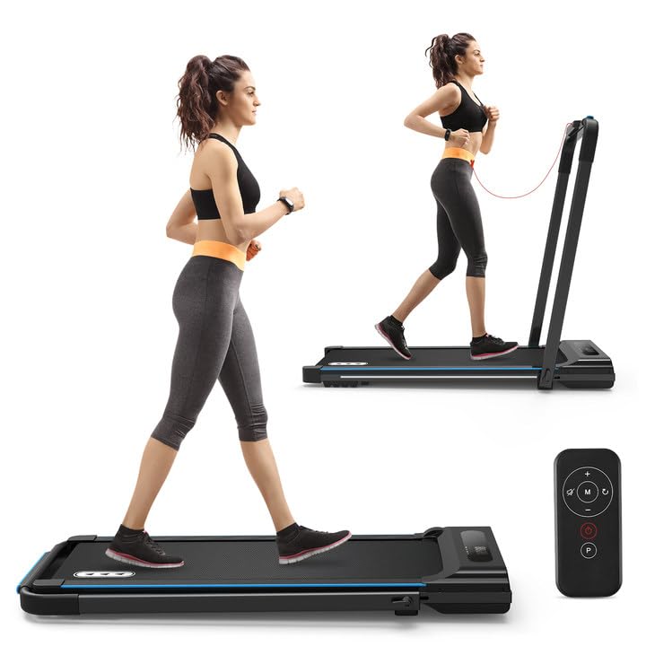 REDLIRO 2-in-1 Under Desk Electric Treadmill - Portable Folding Walking Pad with Remote Control for Home & Office - Compact Motorized Jogging Machine for Workouts While Working or Watching TV