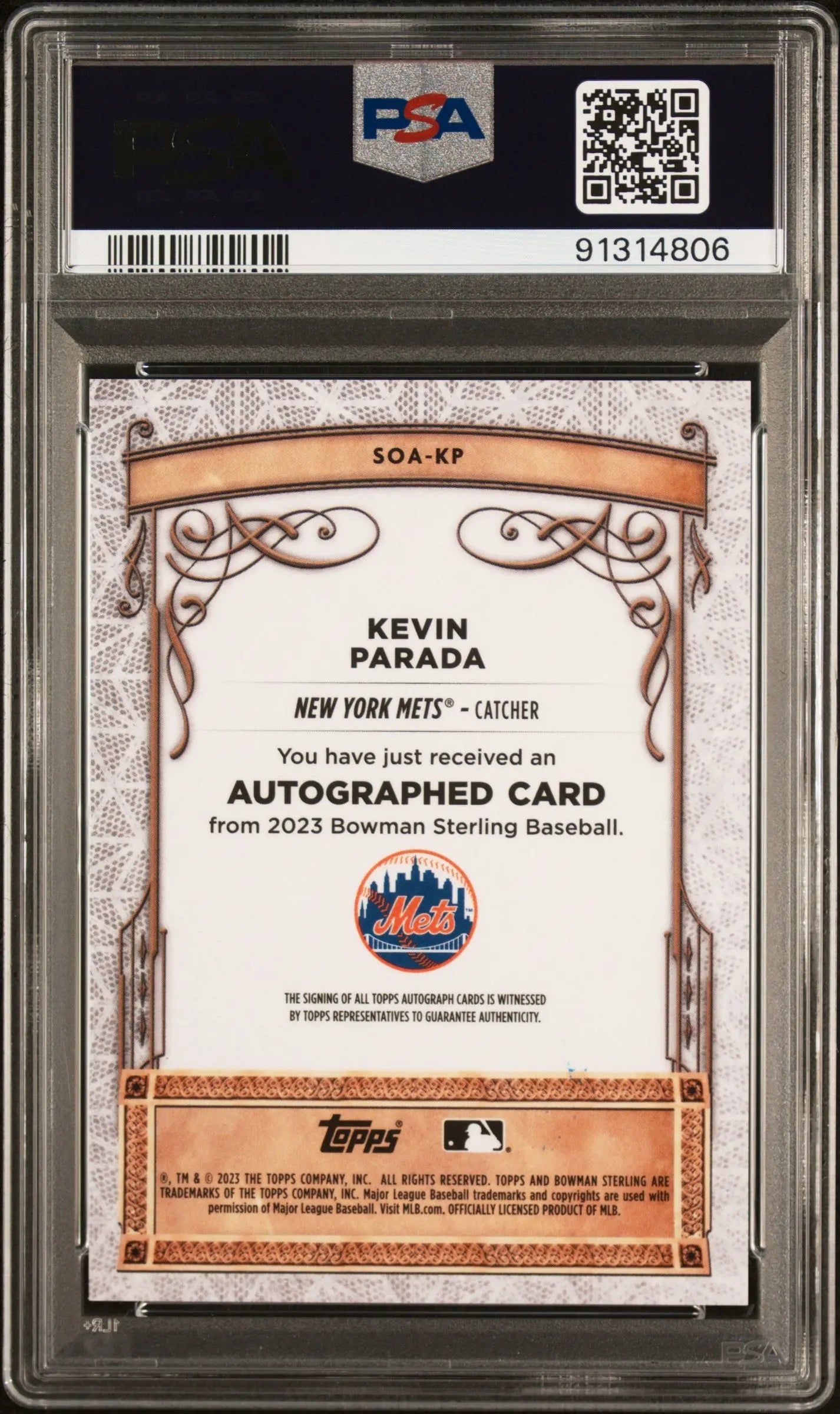 2023 Bowman Sterling Kevin Parada Autograph Baseball Card PSA 9 Gem Mint /99 - Rare Collectible for Sports Memorabilia & Investment