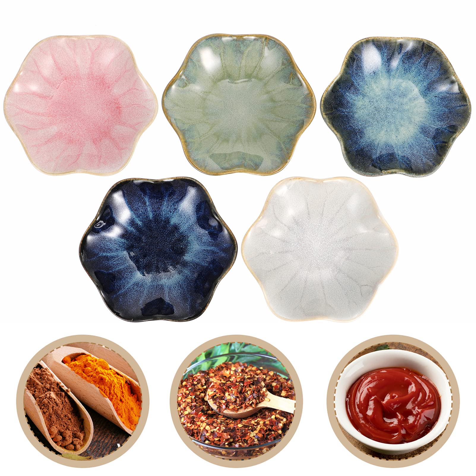 Hemoton 5-Piece Ceramic Dipping Bowls Set - Small Seasoning Dishes for Sauces, Condiments, Soy Sauce, and Side Dishes - Perfect for Sushi, Dumplings, Snacks, and Appetizers