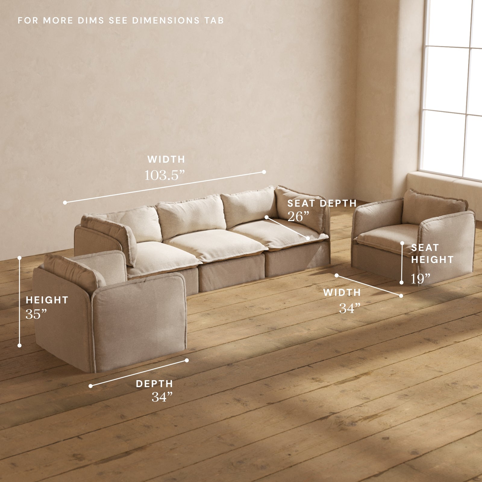 Modular Performance 3-Seater Sofa with Armchair Set in Oat Color | Premium Comfort Blend for Living Room, Lounge & Family Gatherings