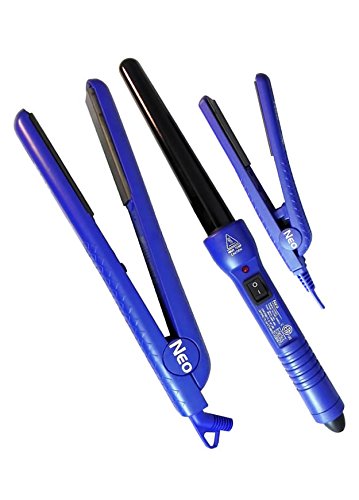 Neo Complete Hair Styling Kit with Hair Straightener, 25-18mm Curling Iron & Mini Flat Iron - Dark Blue | Perfect for Travel, Home Use & Salon Styling