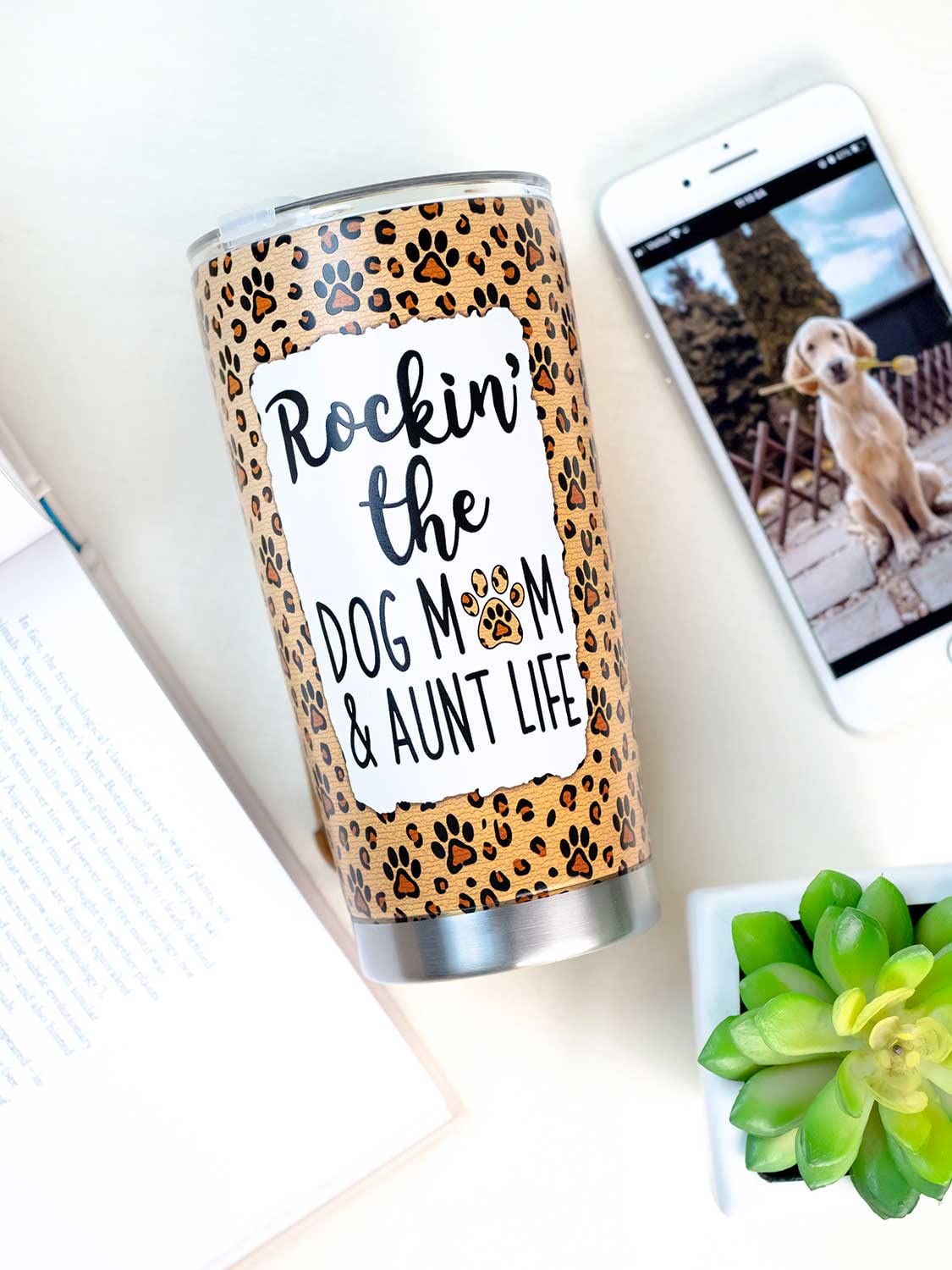 **20oz Insulated Travel Coffee Mug with Lid & Straw - Perfect Gift for Aunt, Dog Mom, or Pet Lover - Birthday, Mother's Day, Niece/Nephew Gift Idea - Great for Commuting, Work, or Outdoor Adventures**
