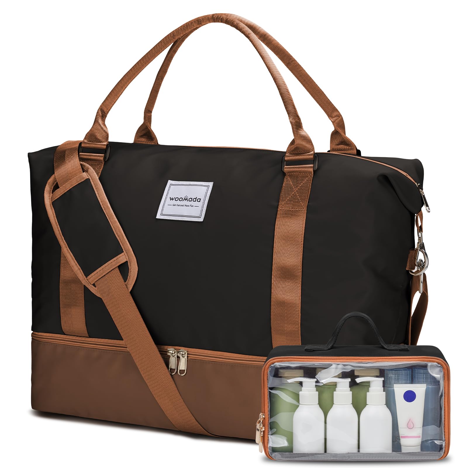 WOOMADA Women's Weekender Overnight Bag - Carry On Shoulder Travel Duffel with Shoes Compartment & Toiletry Bag - Perfect for Gym, Weekend Getaways & Business Trips