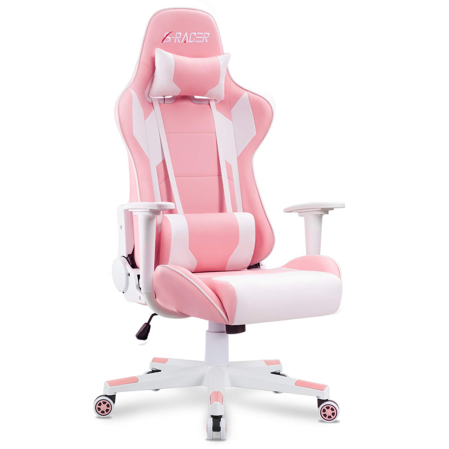 Homall Ergonomic Gaming Chair - High Back Office Chair with Adjustable Headrest & Lumbar Support, Leather Computer Desk Chair for Racing Style Executive Workstation (Pink) - Perfect for Gamers, Home Office & Streaming Setup