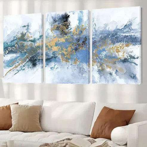 3-Piece Abstract Blue and Gold Framed Wall Art Set - 60x90cm High-Quality Canvas Prints | 100% Australian Made | Ready to Hang for Living Room, Bedroom & Office Decor