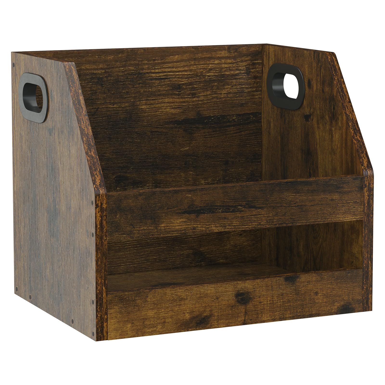 YMYNY Wooden Vinyl Record Storage Box with Handle - Rustic Brown LP Album Organizer for Books, Folders & Photo Albums - 14.96 x 11.42 x 11.42 Inches - Perfect for Living Room, Office & Music Studio Decor