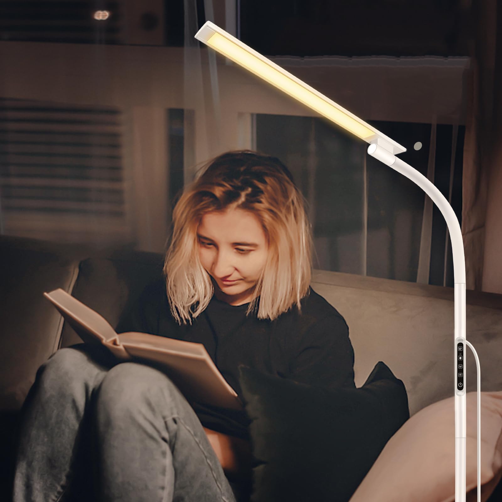 Modern LED Floor Lamp with Remote & Touch Control - Adjustable Gooseneck Standing Light with 5 Color Temperatures & 5 Brightness Levels, Night Light Feature - Perfect for Living Room, Bedroom, Office Reading & Ambient Lighting