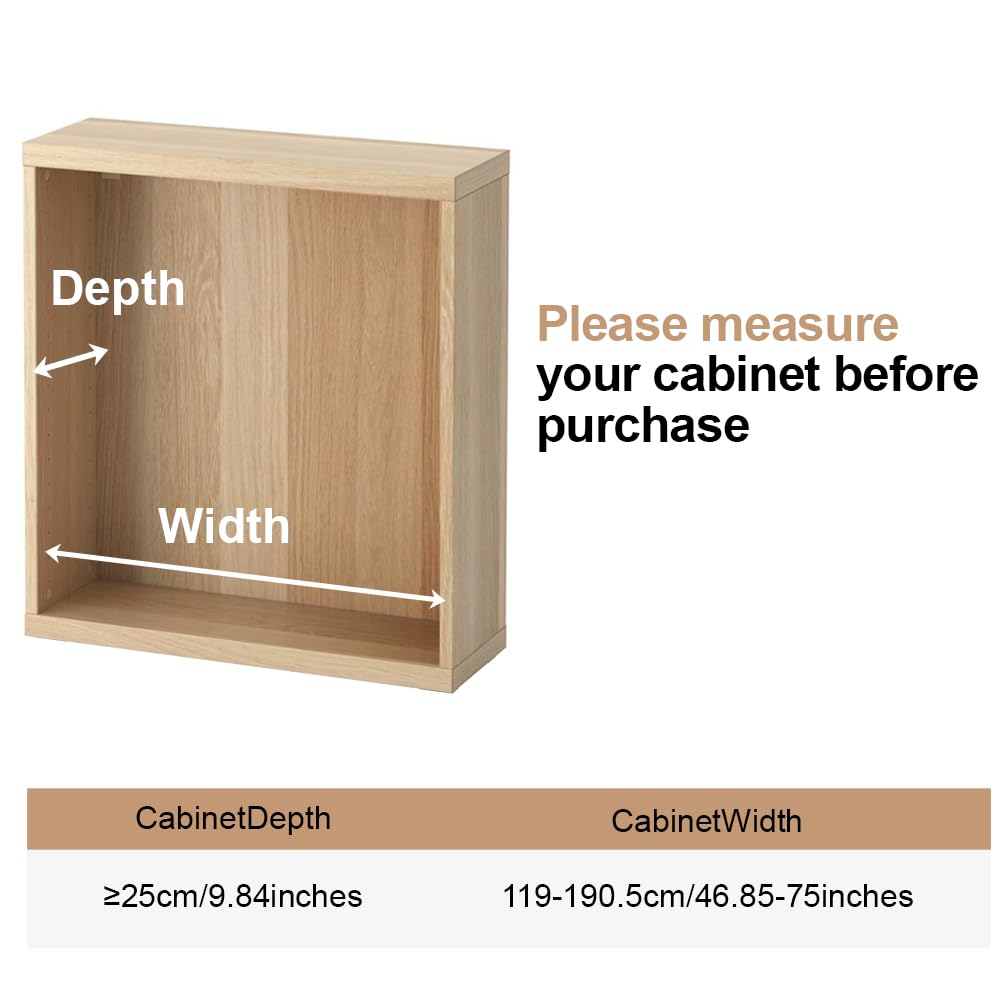 Expandable Closet Tension Shelf Rod - Adjustable Metal Storage Rack (46.85-75 inches) | Cabinet Organizer for Wardrobe, Kitchen & Bathroom | Space Saving DIY Shelf Divider | Black | Perfect for Small Spaces & Closet Organization