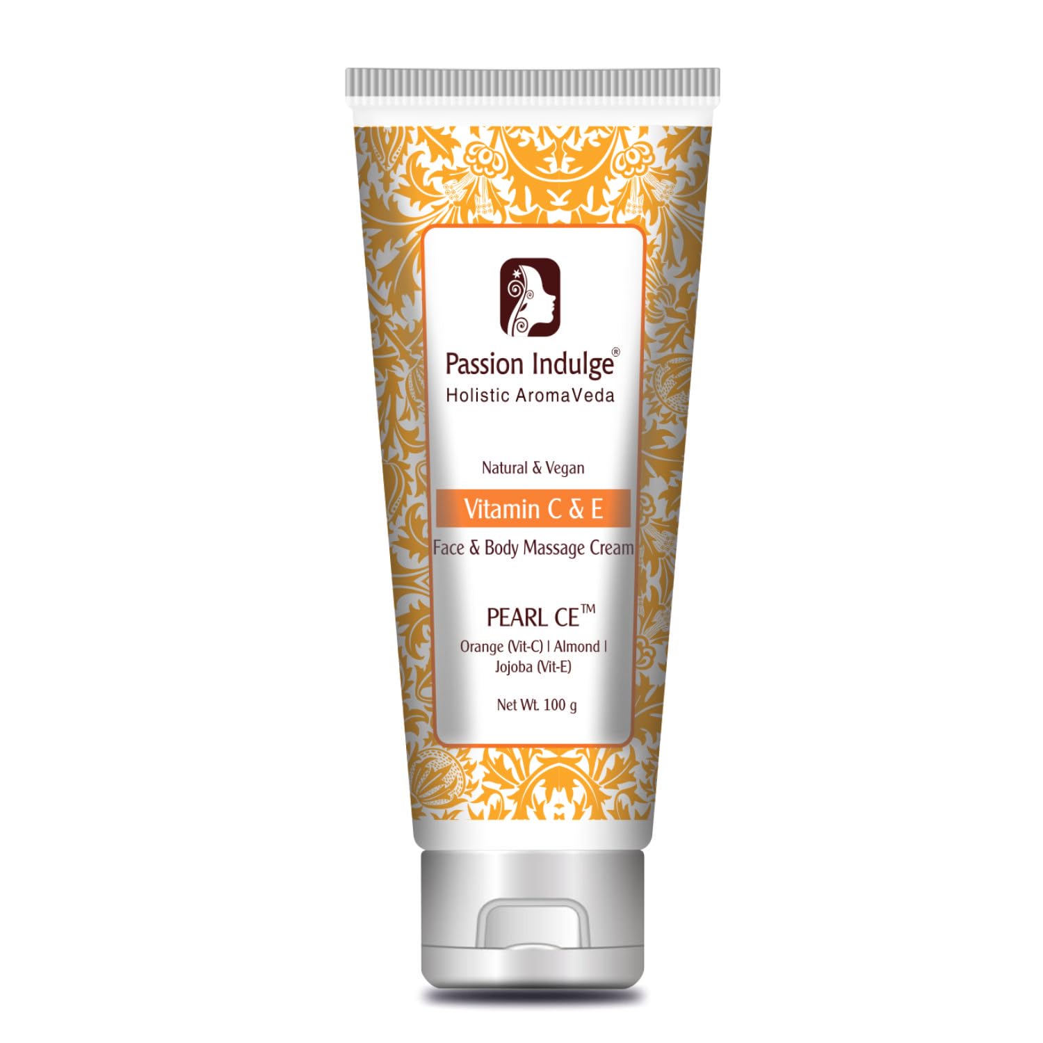 Passion Indulge Pearl-CE Vitamin C & E Face and Body Cream - Natural Moisturizer with Orange, Almond & Jojoba Oil for All Skin Types (100g) | Brightening, Hydrating & Nourishing | Perfect for Daily Skincare & Night Routine