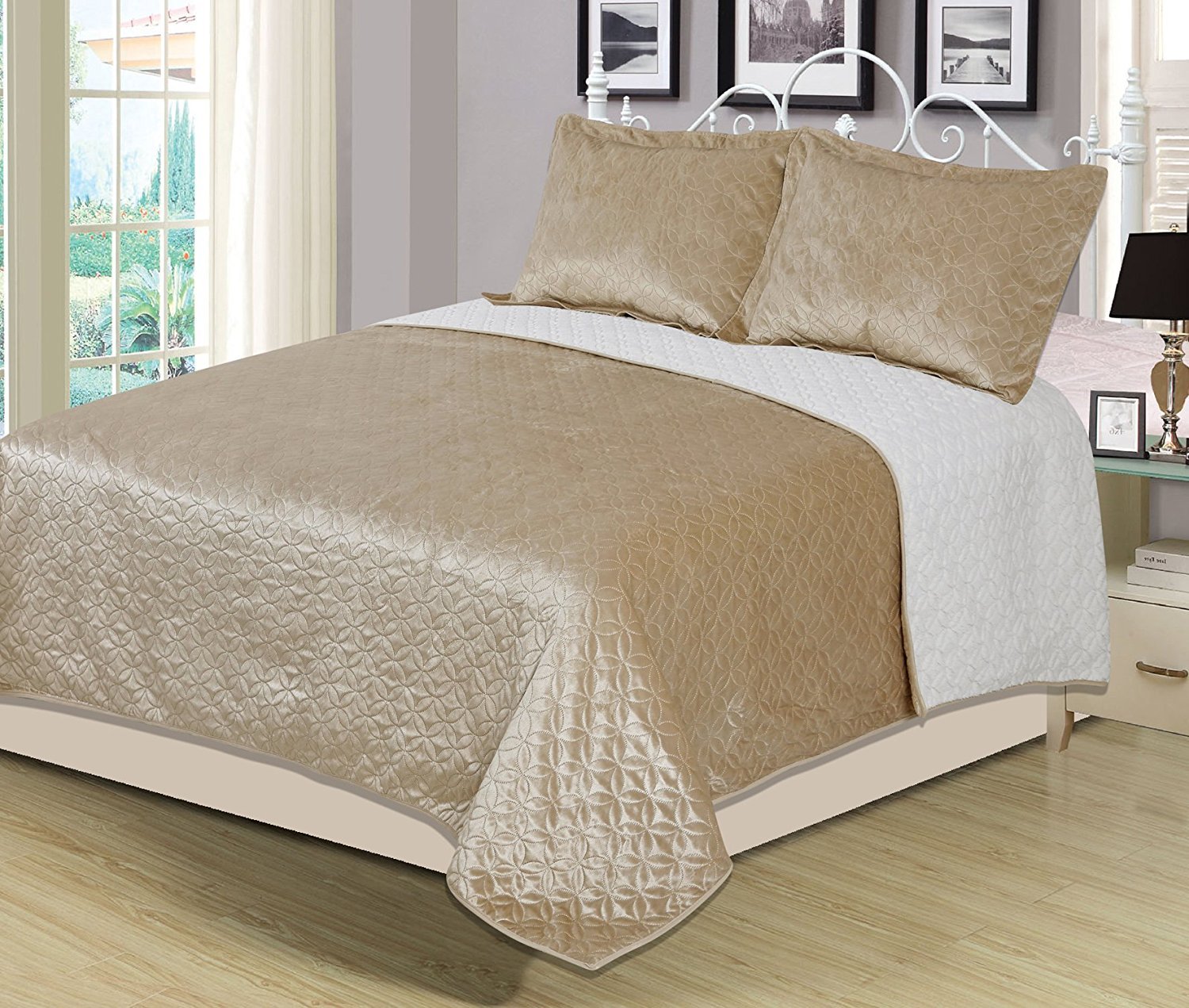 Beatrice Home Fashions Sherpa Quilt Set - Ultra Soft & Cozy Queen Size Bedding in Taupe | Perfect for Winter Warmth & Bedroom Decor