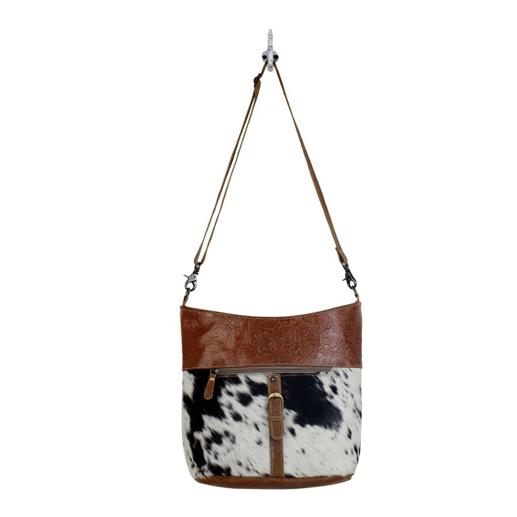 Myra Bag Snooze - Upcycled Leather & Cowhide Handbag S-2846 | Stylish Women's Crossbody Purse for Work, Travel & Everyday Use